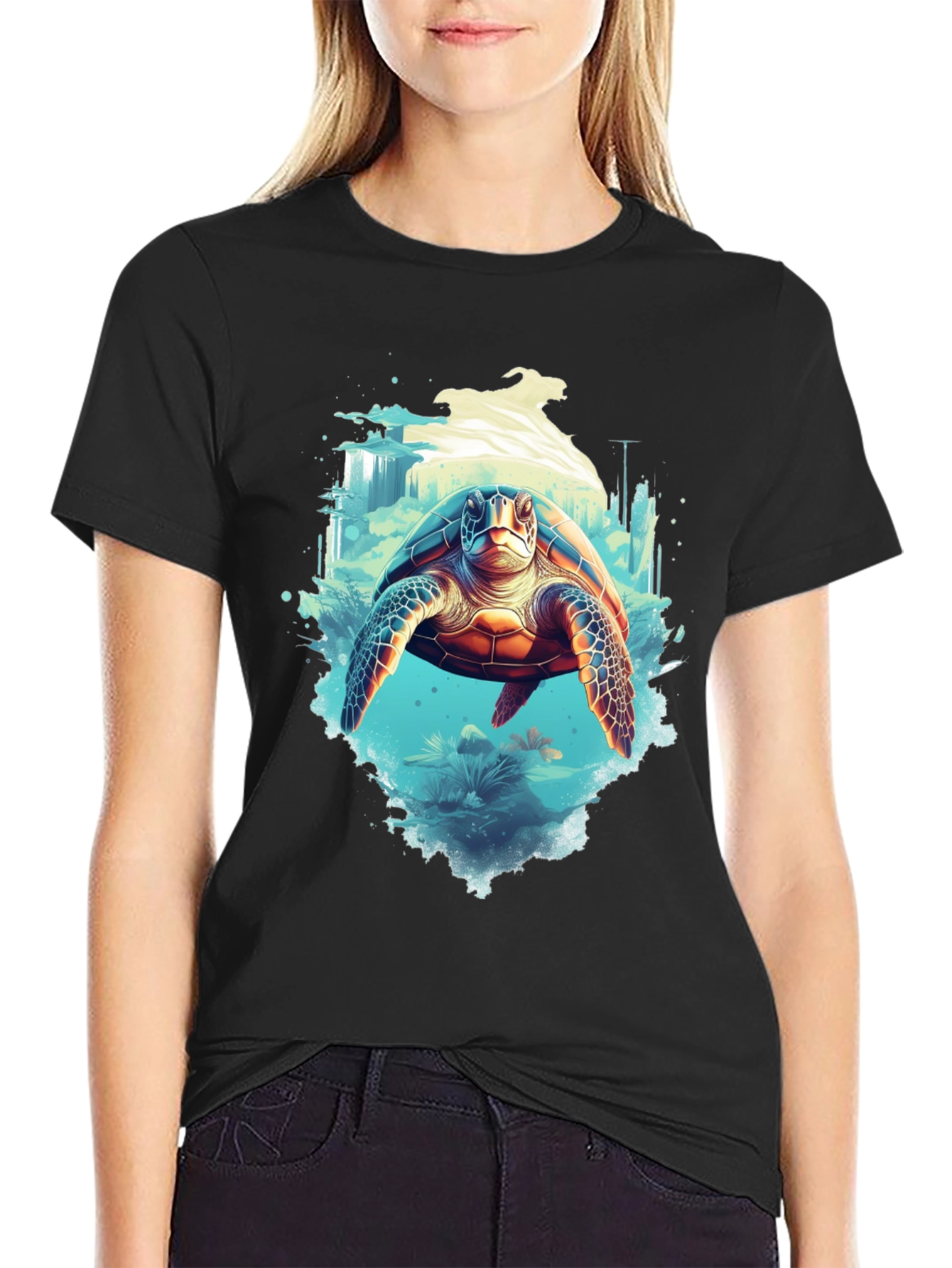 Black Sea Turtle Graphic Tee - Ocean Life Shirt view 2