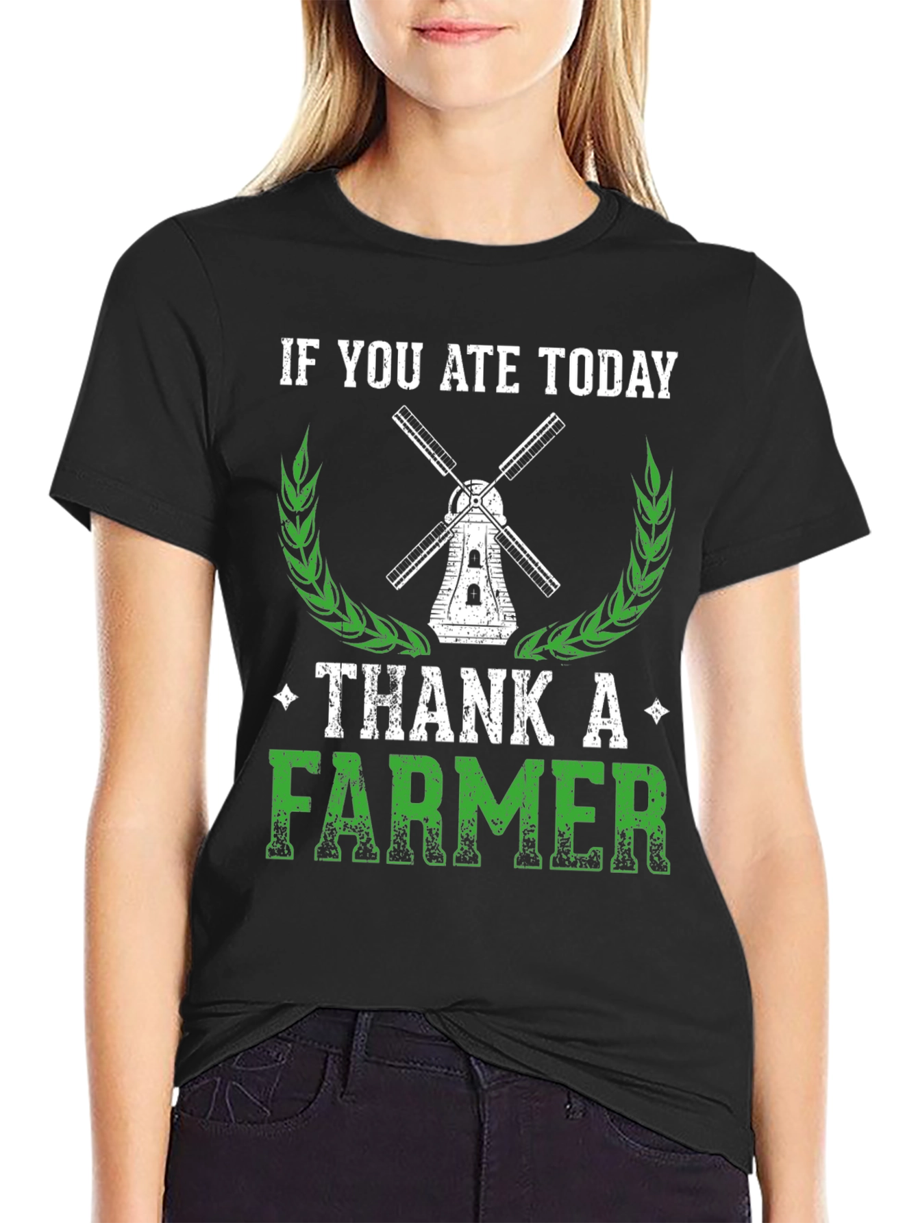 Black Thank A Farmer Graphic Tee - Soft Cotton Black T-Shirt view 2