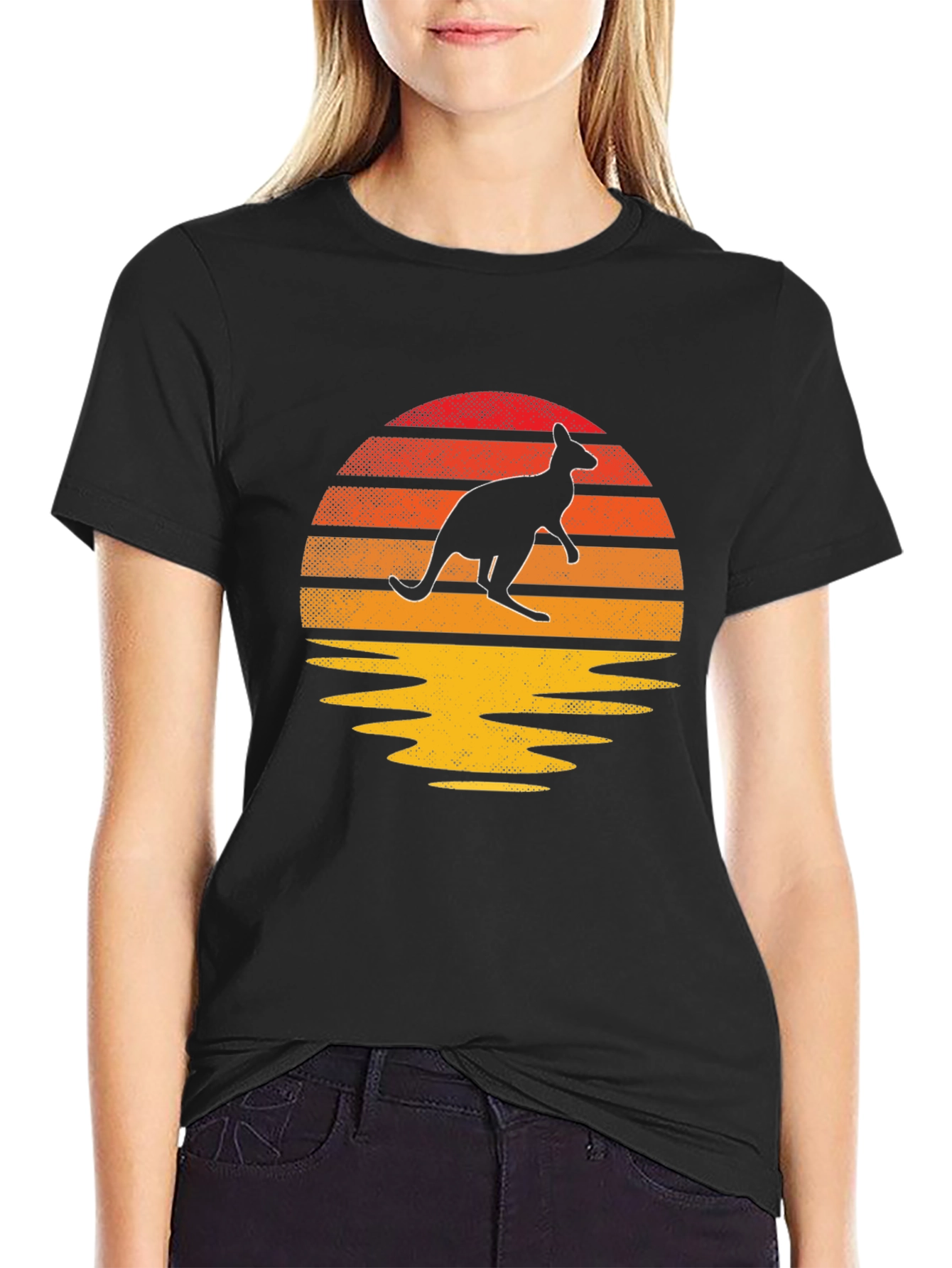 Black Retro Kangaroo Sunset T-Shirt view 2