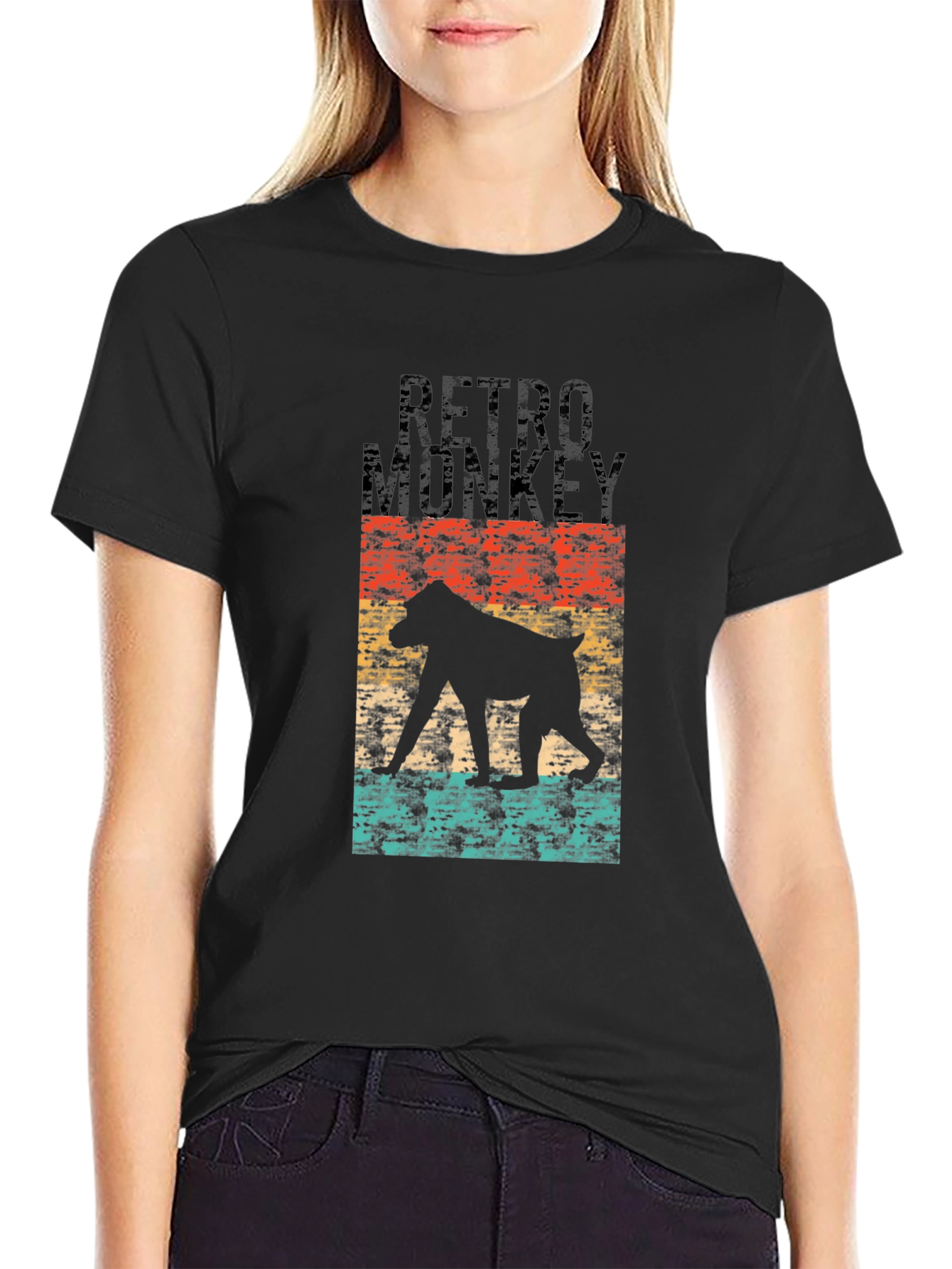 Black Retro Monkey Graphic Tee view 2