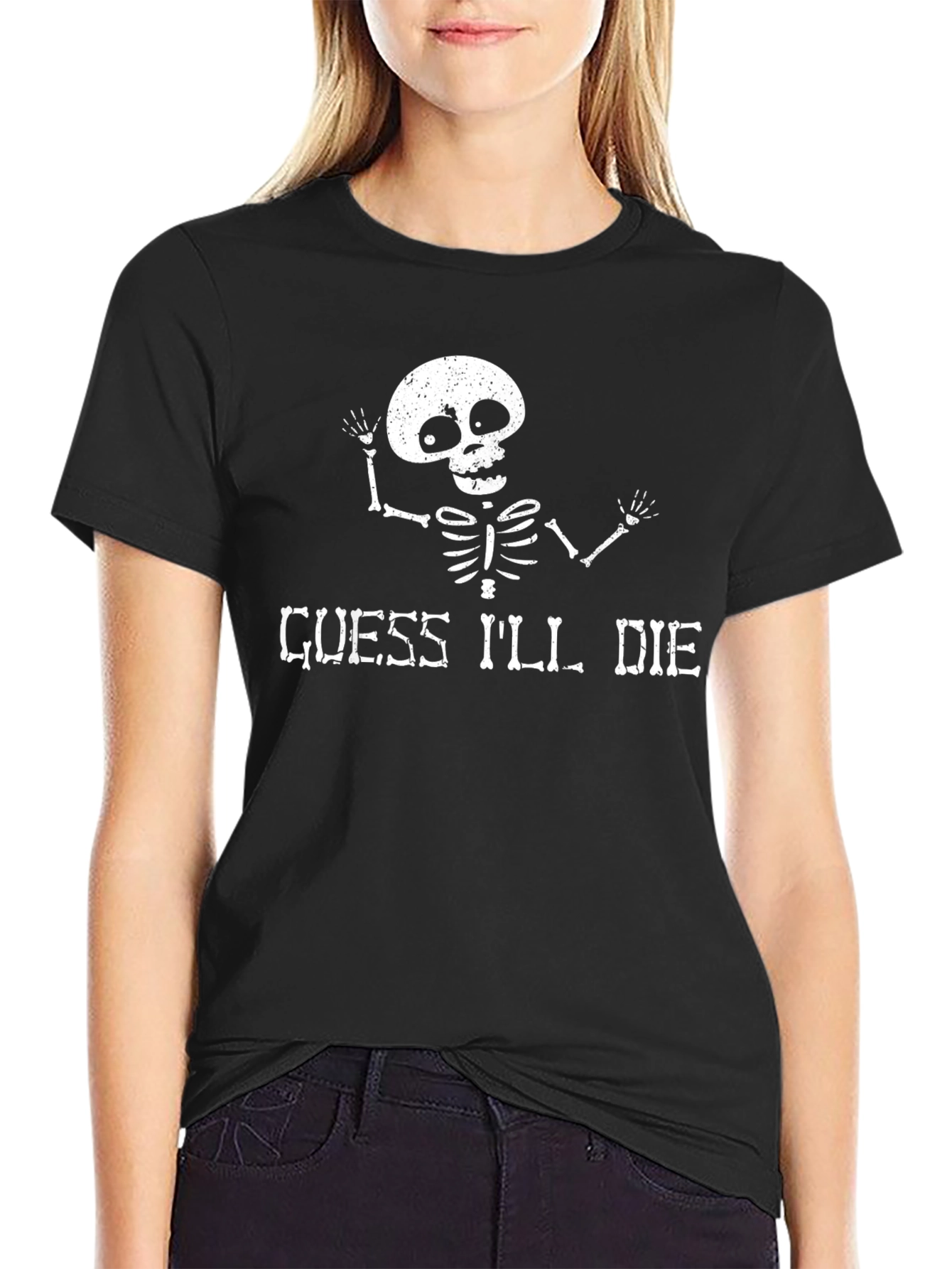Black Guess I'll Die Skeleton Graphic T-Shirt - Black view 2