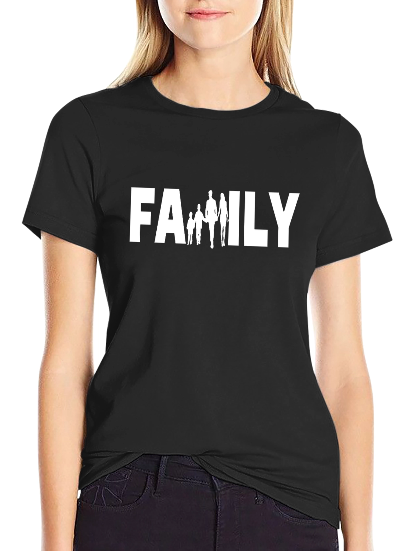 Black Family Graphic Tee - Black Cotton Crew Neck Shirt view 2