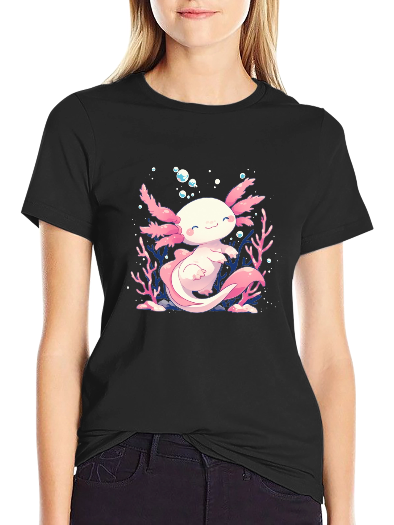 Black Axolotl Graphic Tee - Black Cotton T-Shirt view 2
