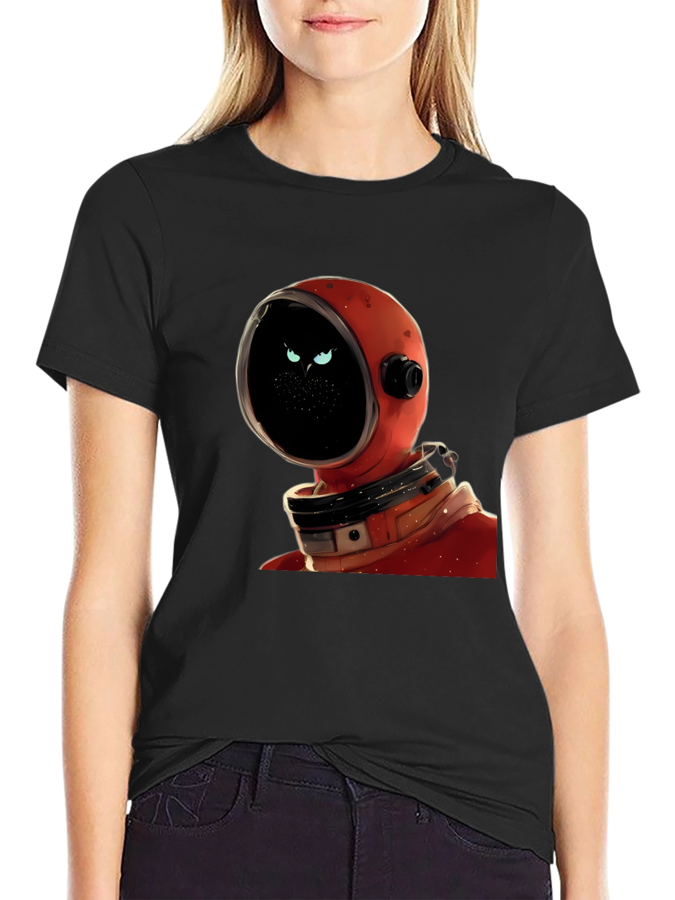 Black Astronaut Cat Graphic Tee - Space Kitty T-Shirt view 2