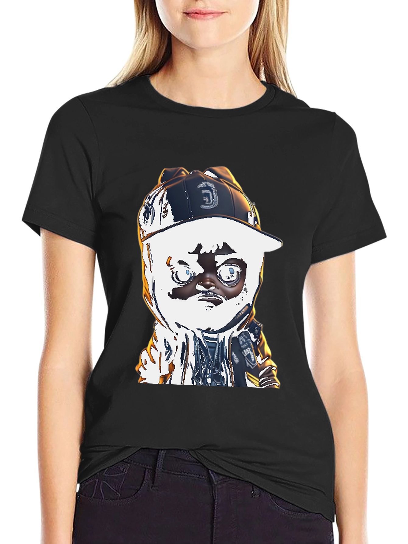 Black Cartoon Character Black T-Shirt view 2