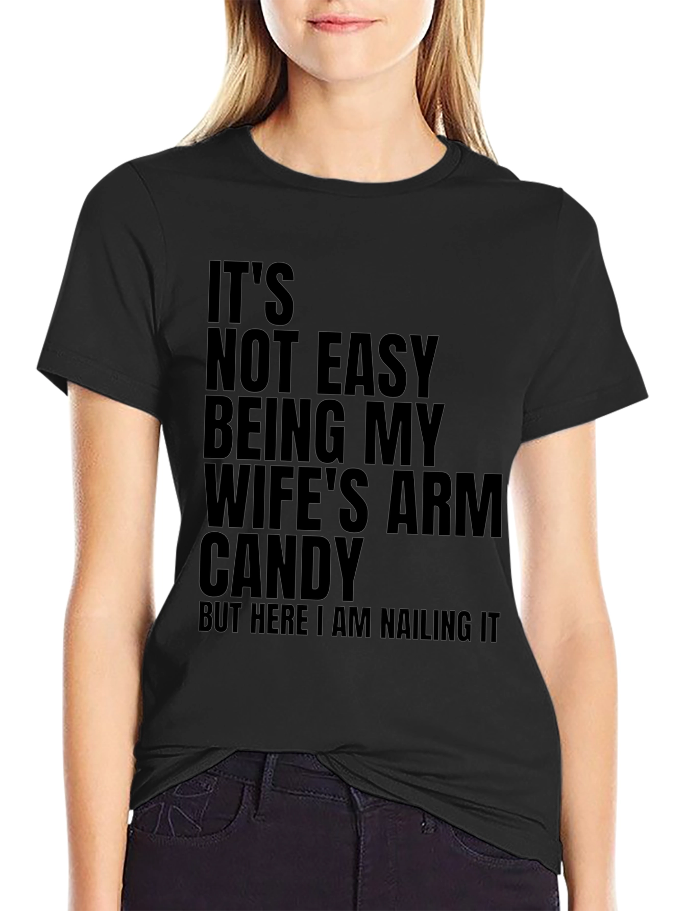Black Funny "Wife's Arm Candy" Black Graphic T-Shirt view 2