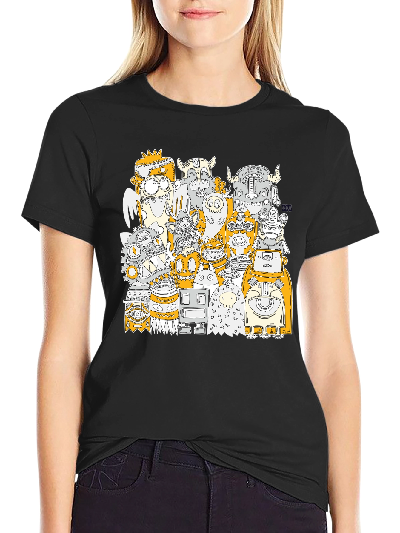 Black Monster Mash Graphic Print Black T-Shirt view 2