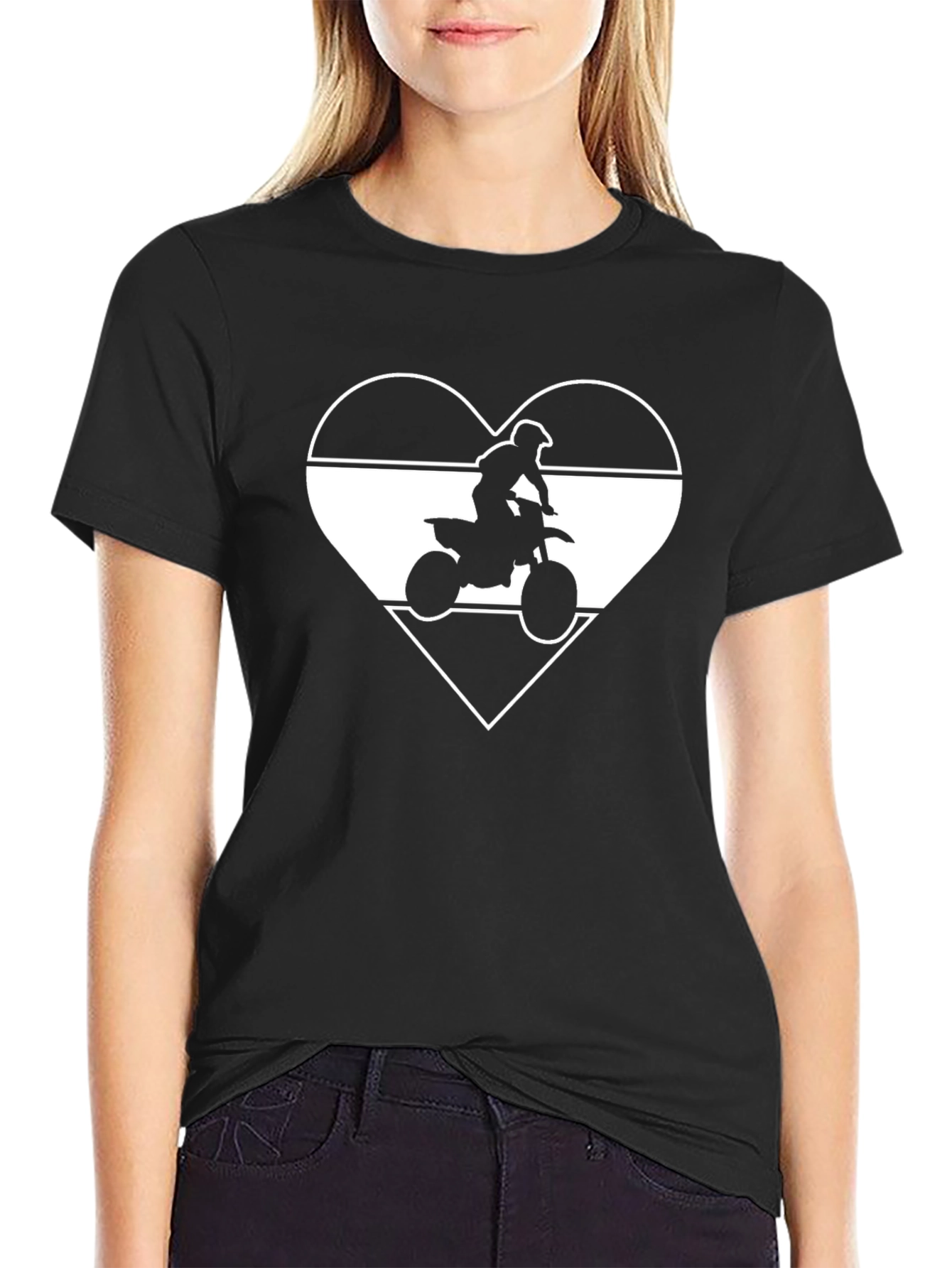 Black Dirt Bike Heart T-Shirt - MotoCross Rider Tee view 2