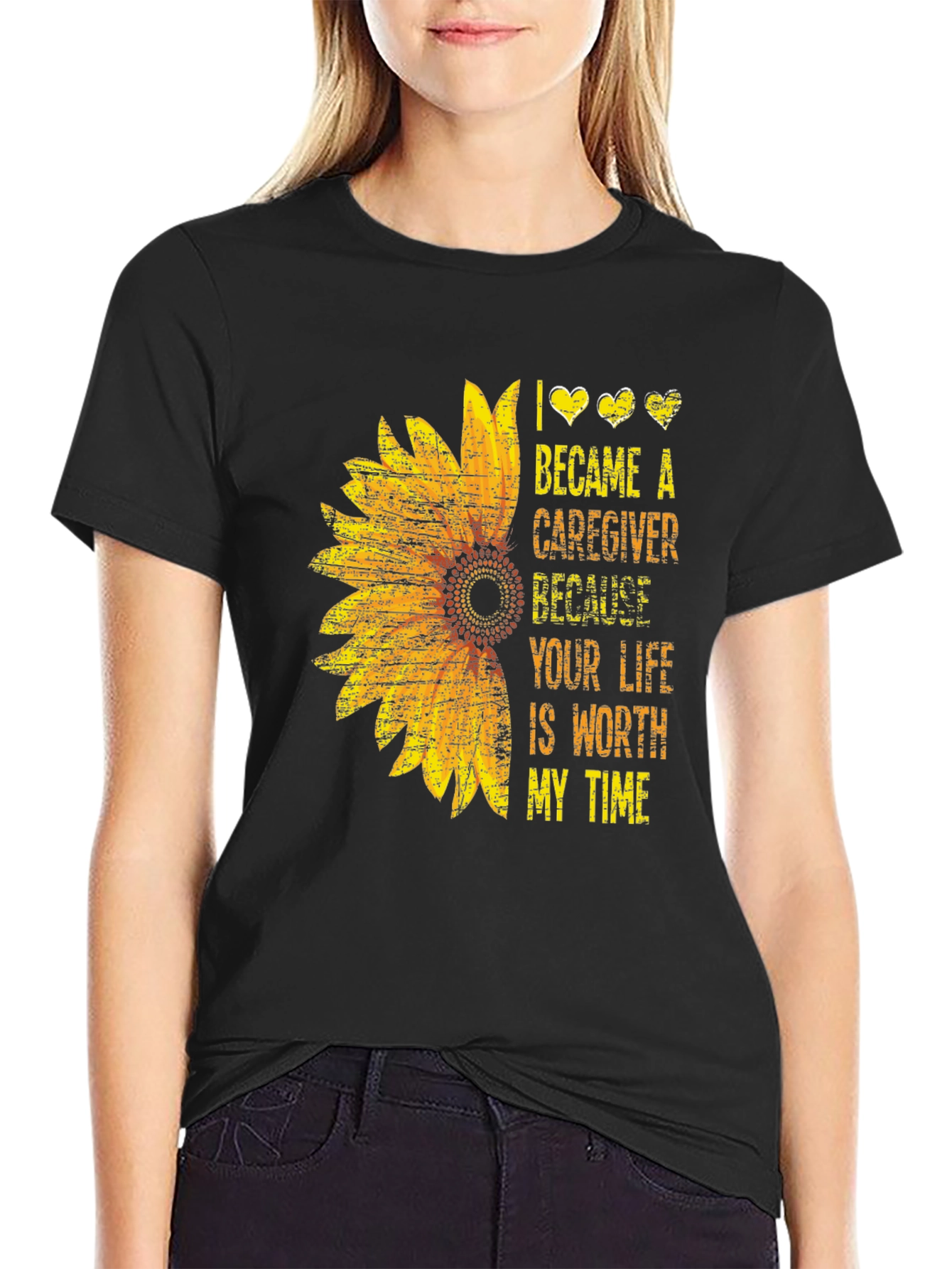 Black Sunflower Caregiver Graphic Tee view 2