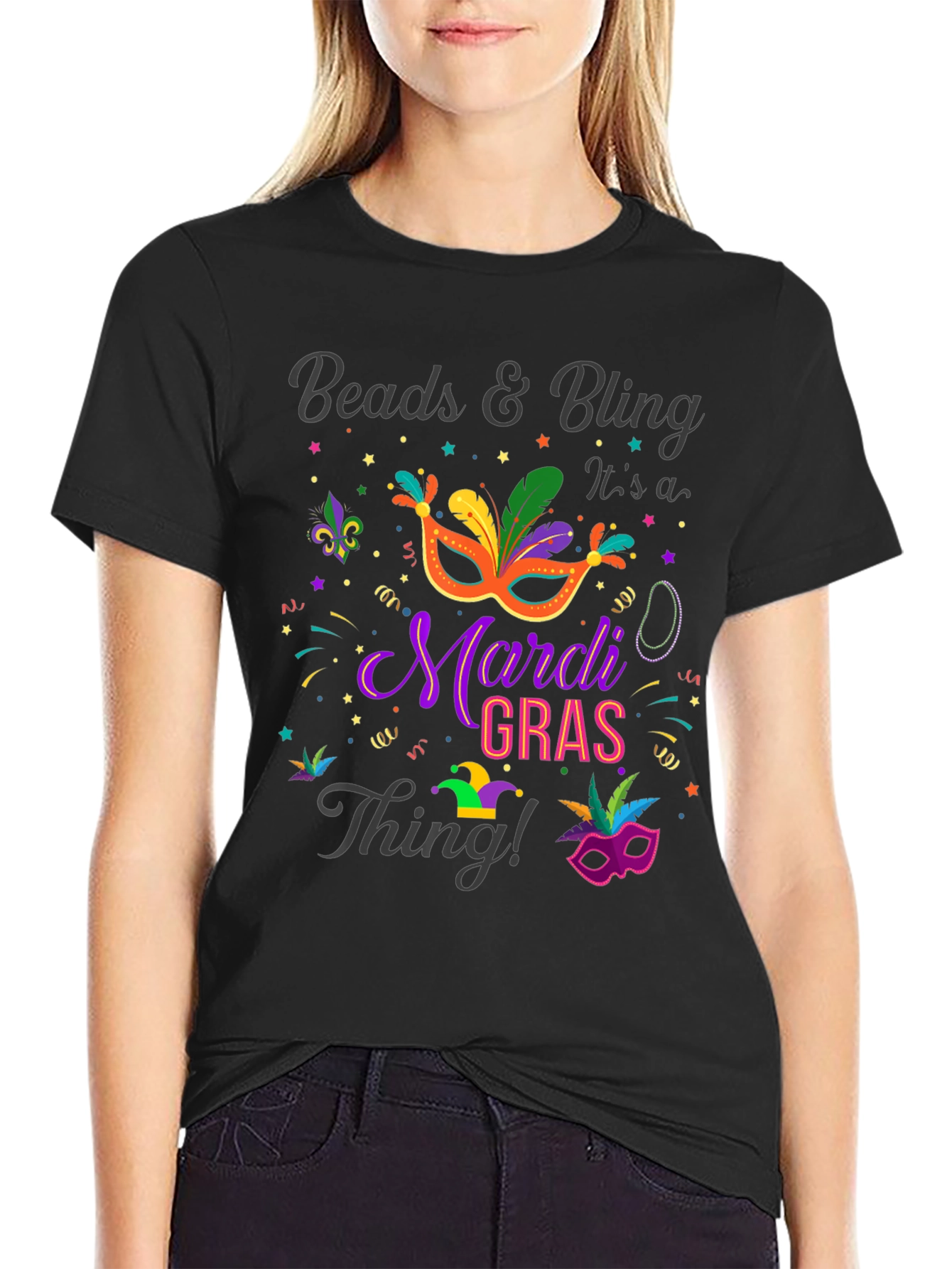 Mardi Gras Beads & Bling Graphic T-Shirt - 2