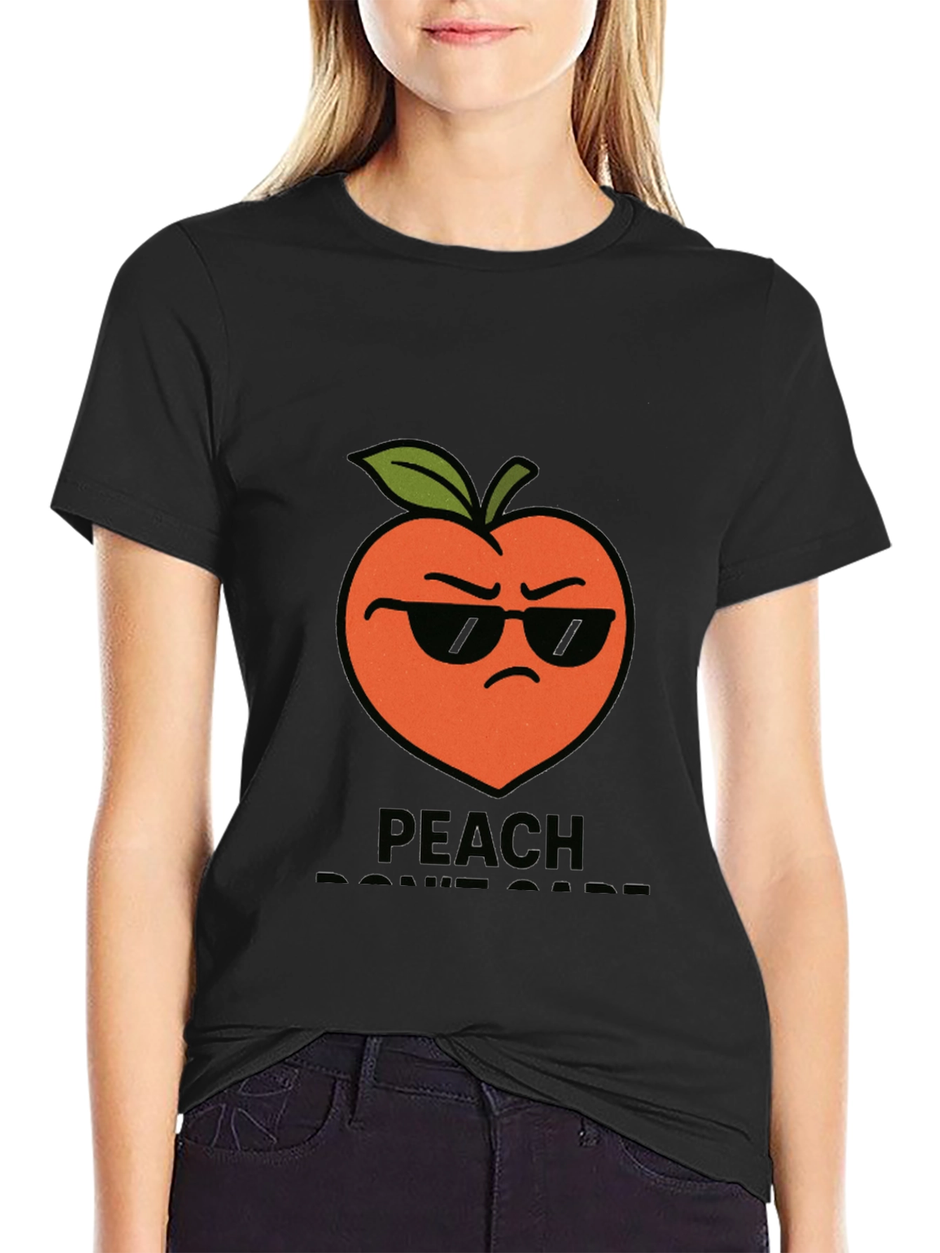Black Cool Peach Graphic T-Shirt - "Peach Don't Care!" view 2