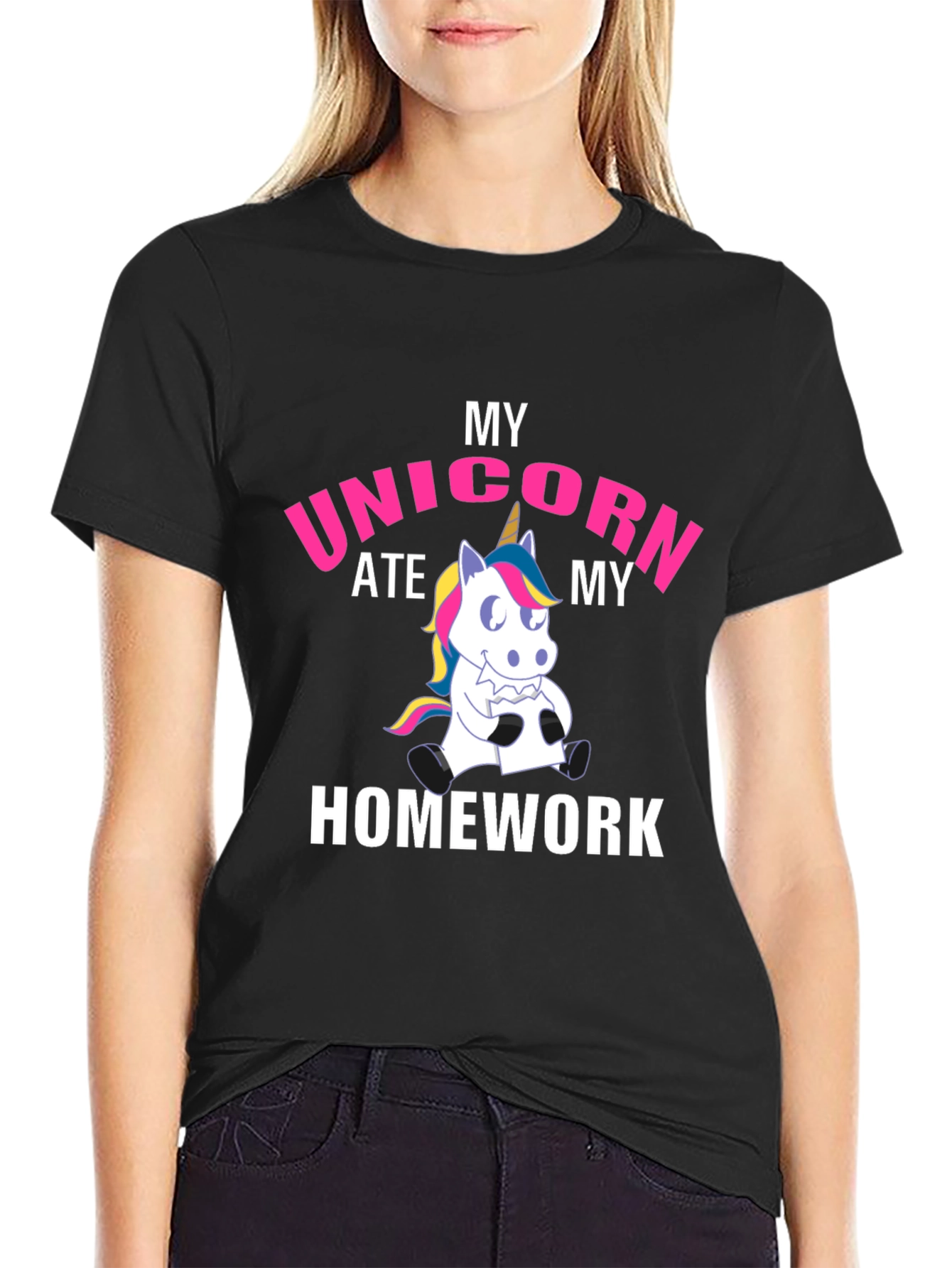 Black My Unicorn Ate My Homework T-Shirt view 2