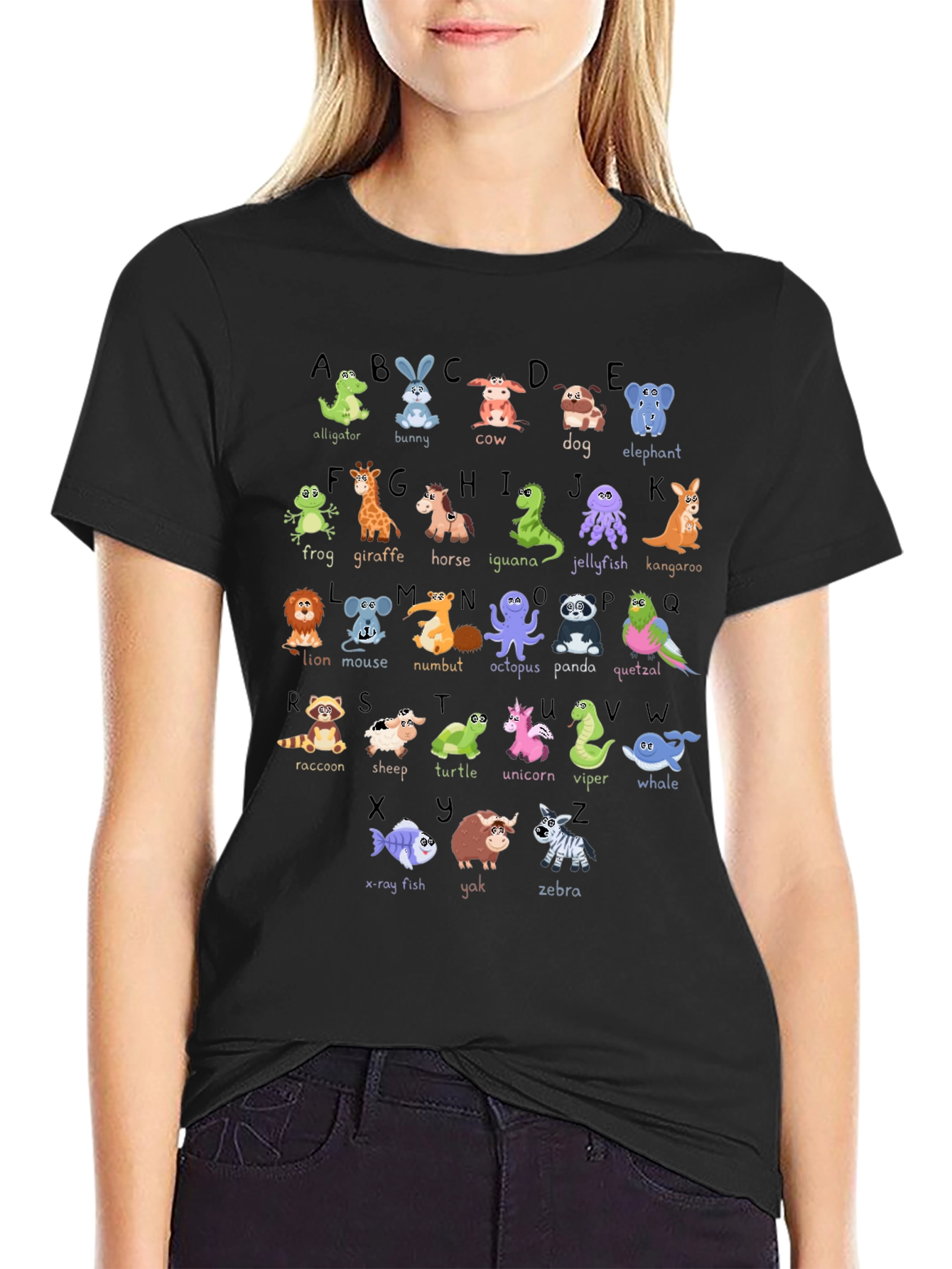 Black Animal Alphabet T-Shirt - Fun Educational Design view 2