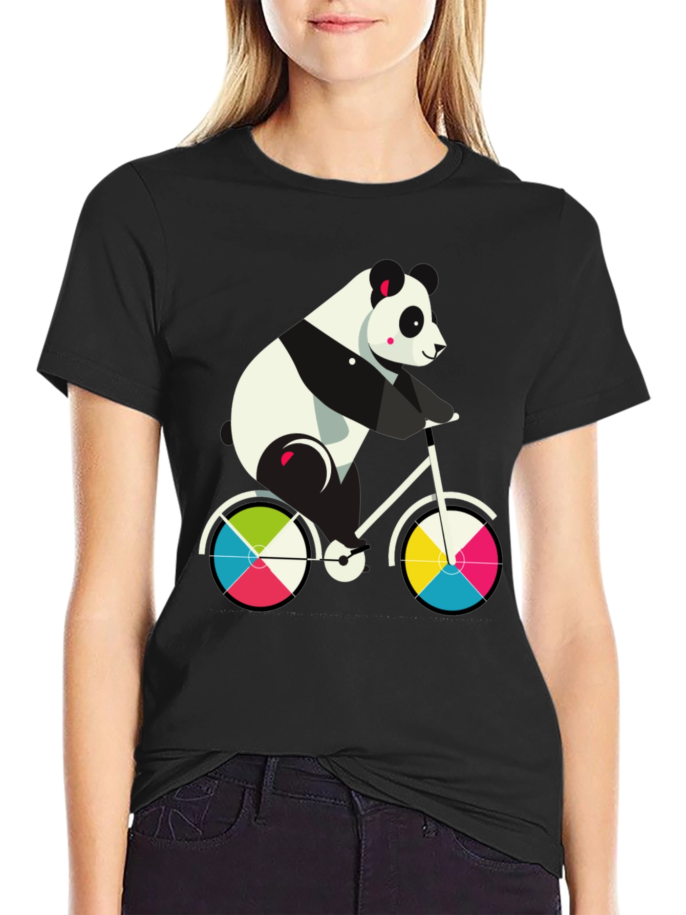 Black Panda on Bike Graphic Tee - Fun & Stylish Cotton T-Shirt view 2