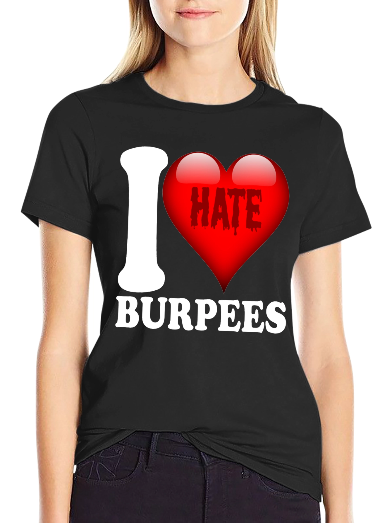 Black I Hate Burpees Funny Workout T-Shirt view 2