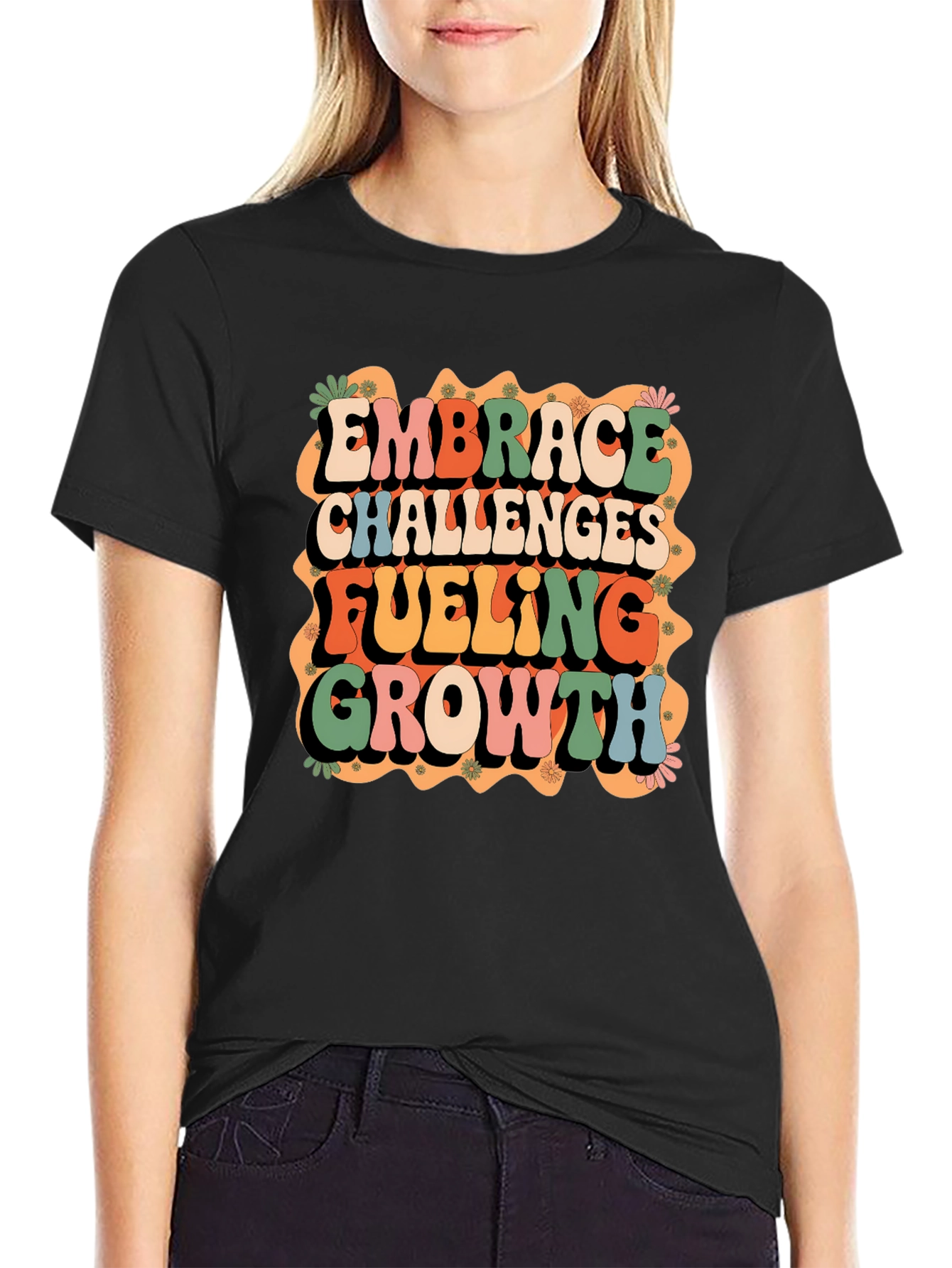 Black Retro Embrace Challenges Graphic Tee view 2