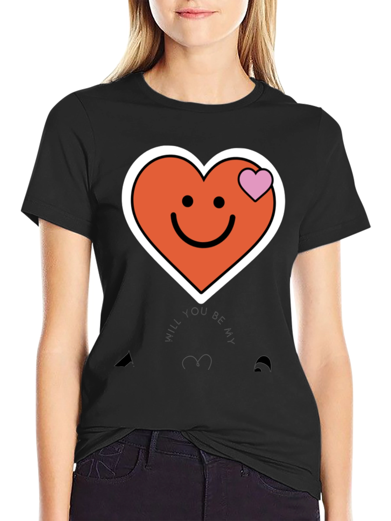 Black Heart Smiley Face Graphic Tee view 2