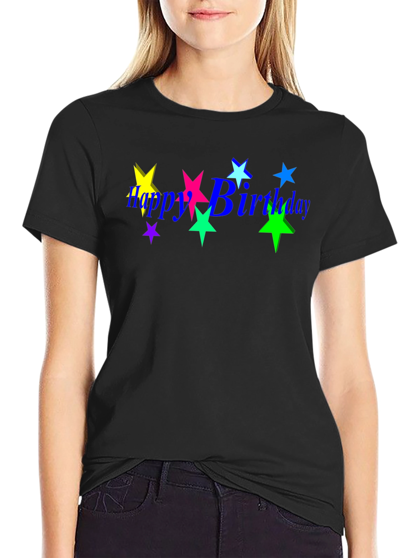 Black Happy Birthday Star Graphic Tee - Trendy Black T-Shirt view 2