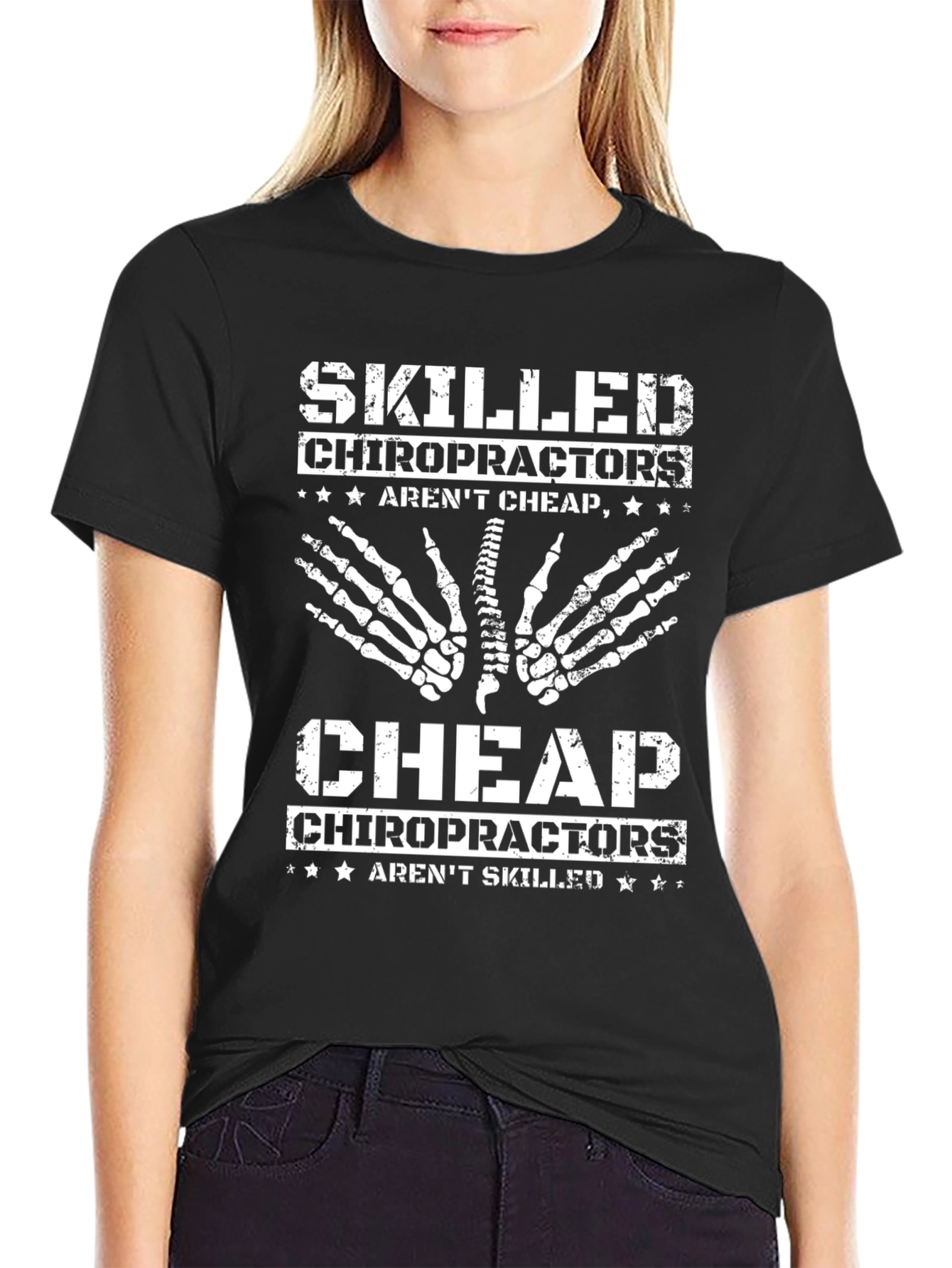Black Skilled Chiropractors T-Shirt - Funny Chiropractic Tee view 2