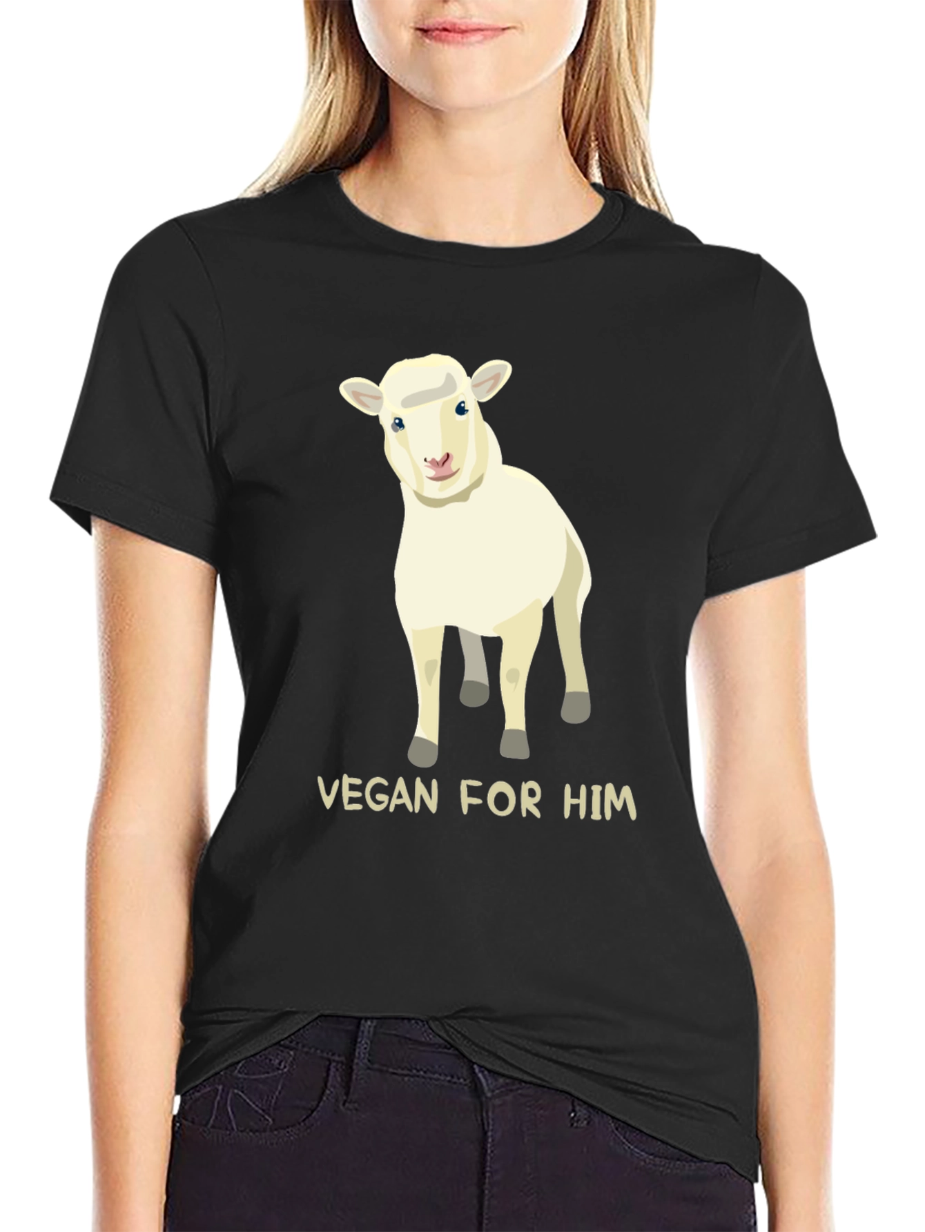Black Vegan For Him Sheep Graphic Tee view 2