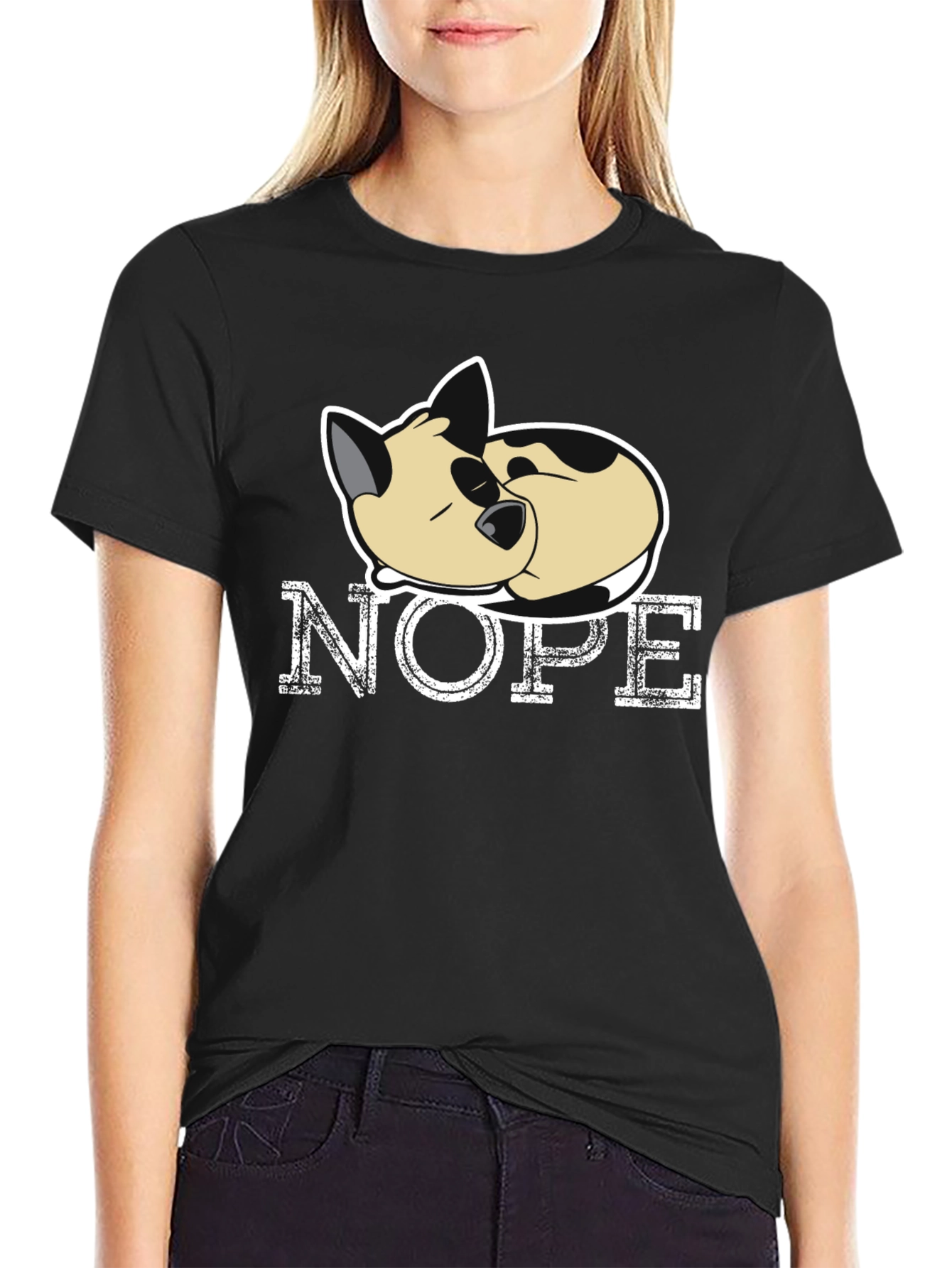 Black Nope Cat T-Shirt - Funny Lazy Cat Tee view 2