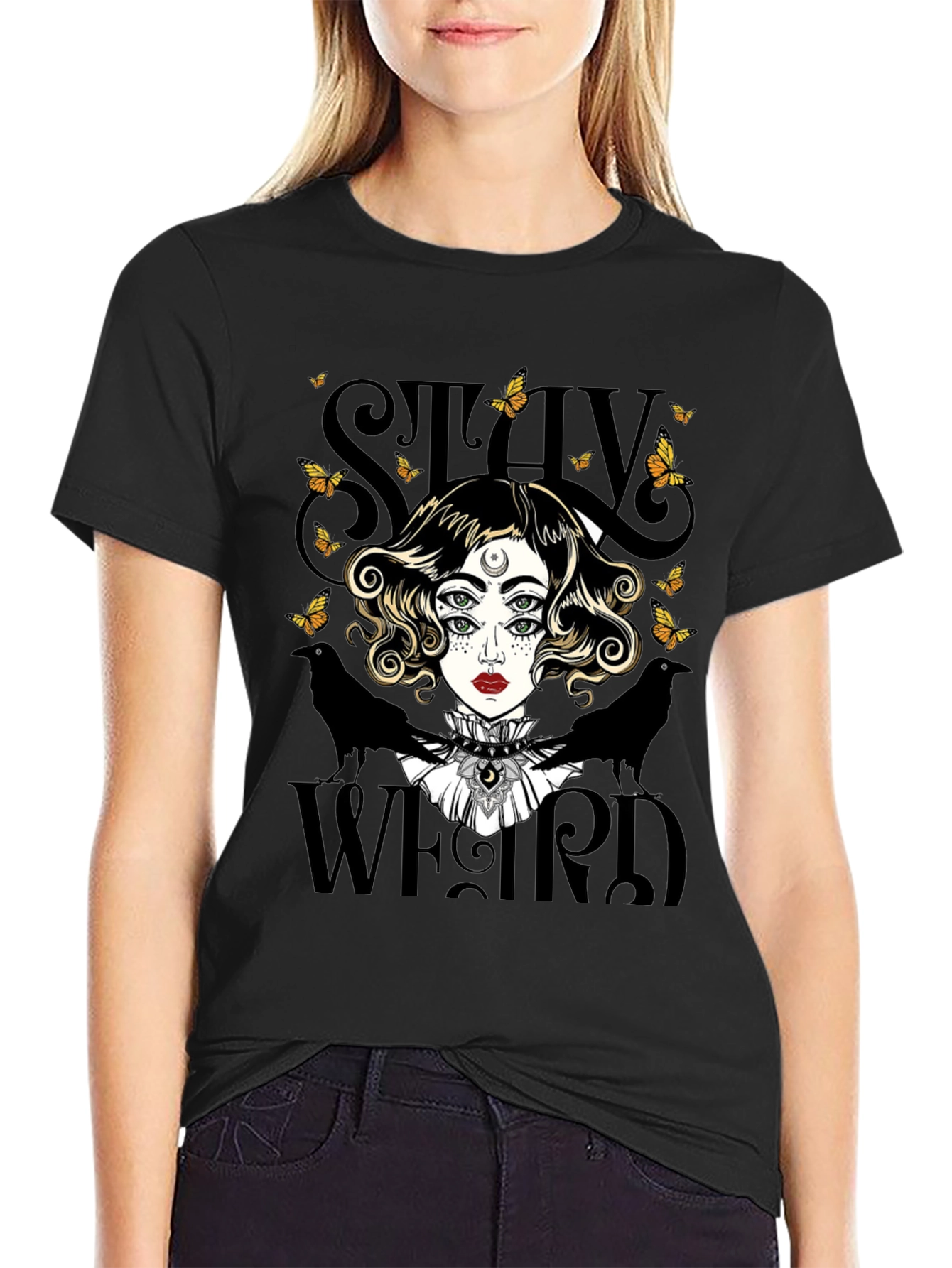 Black Stay Weird Graphic Tee - Unique & Stylish view 2