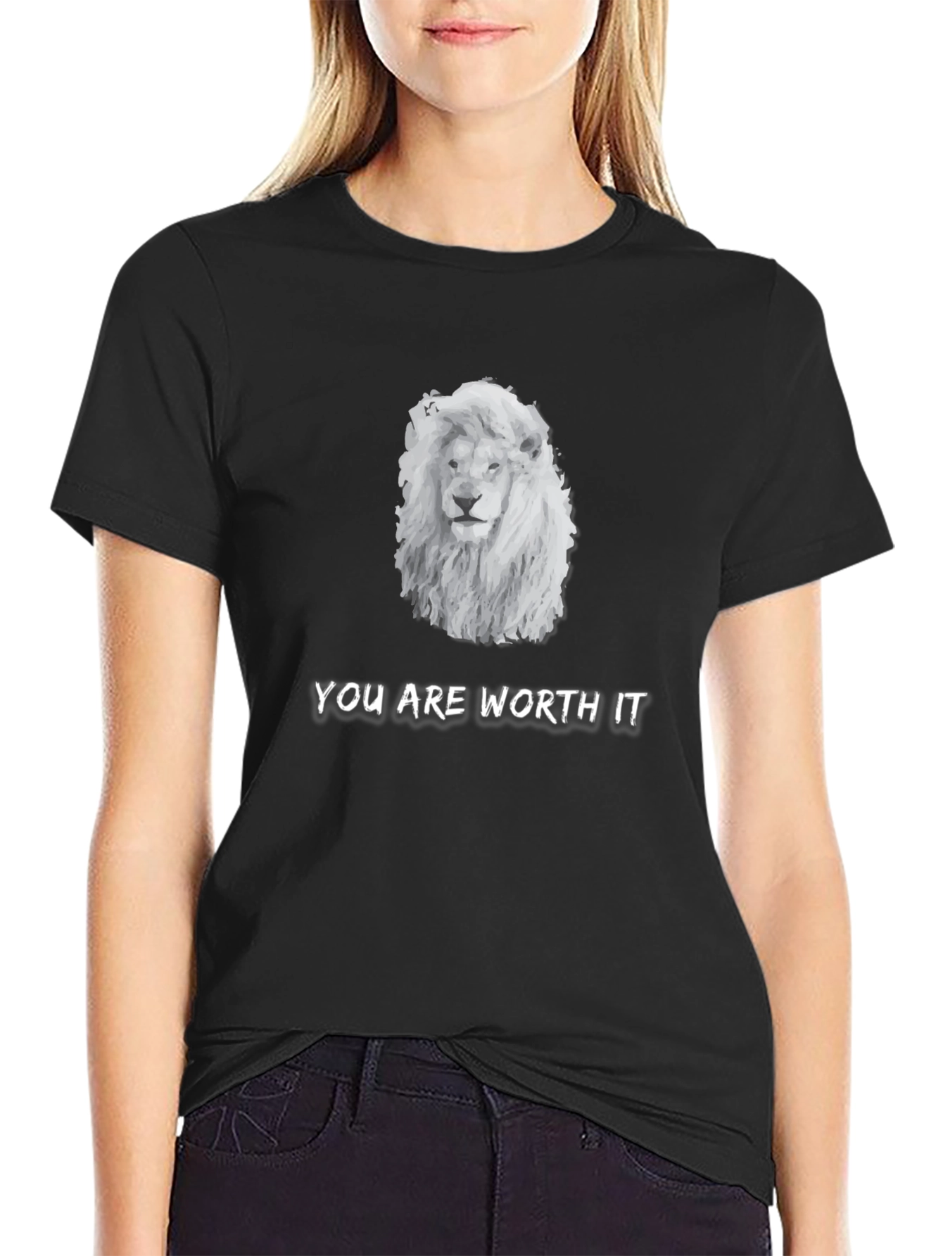 Black Lion Graphic Tee - You Are Worth It - Soft Cotton T-Shirt view 2