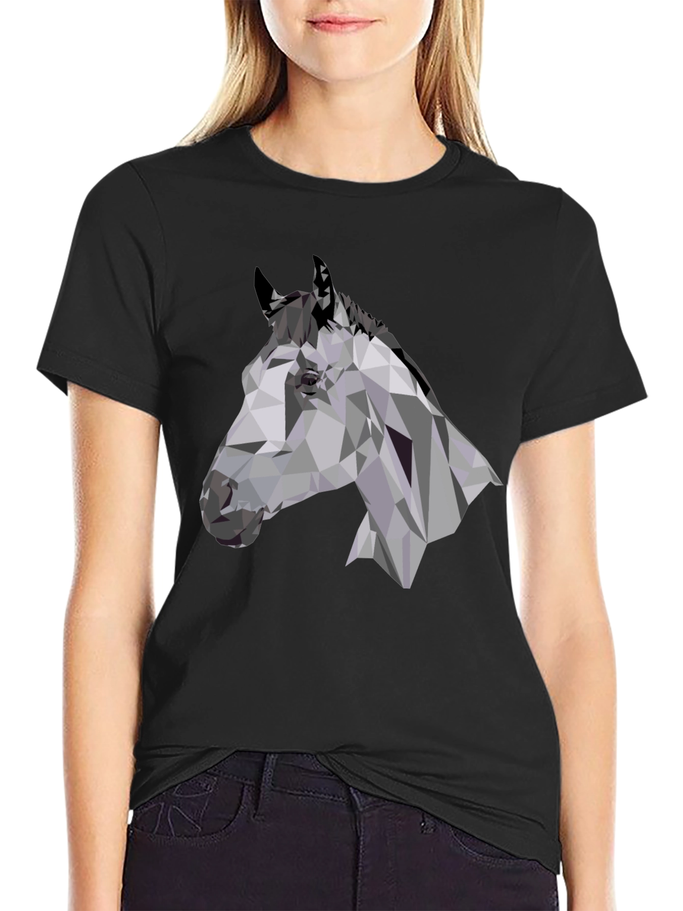 Black Geometric Horse Head Black T-Shirt view 2