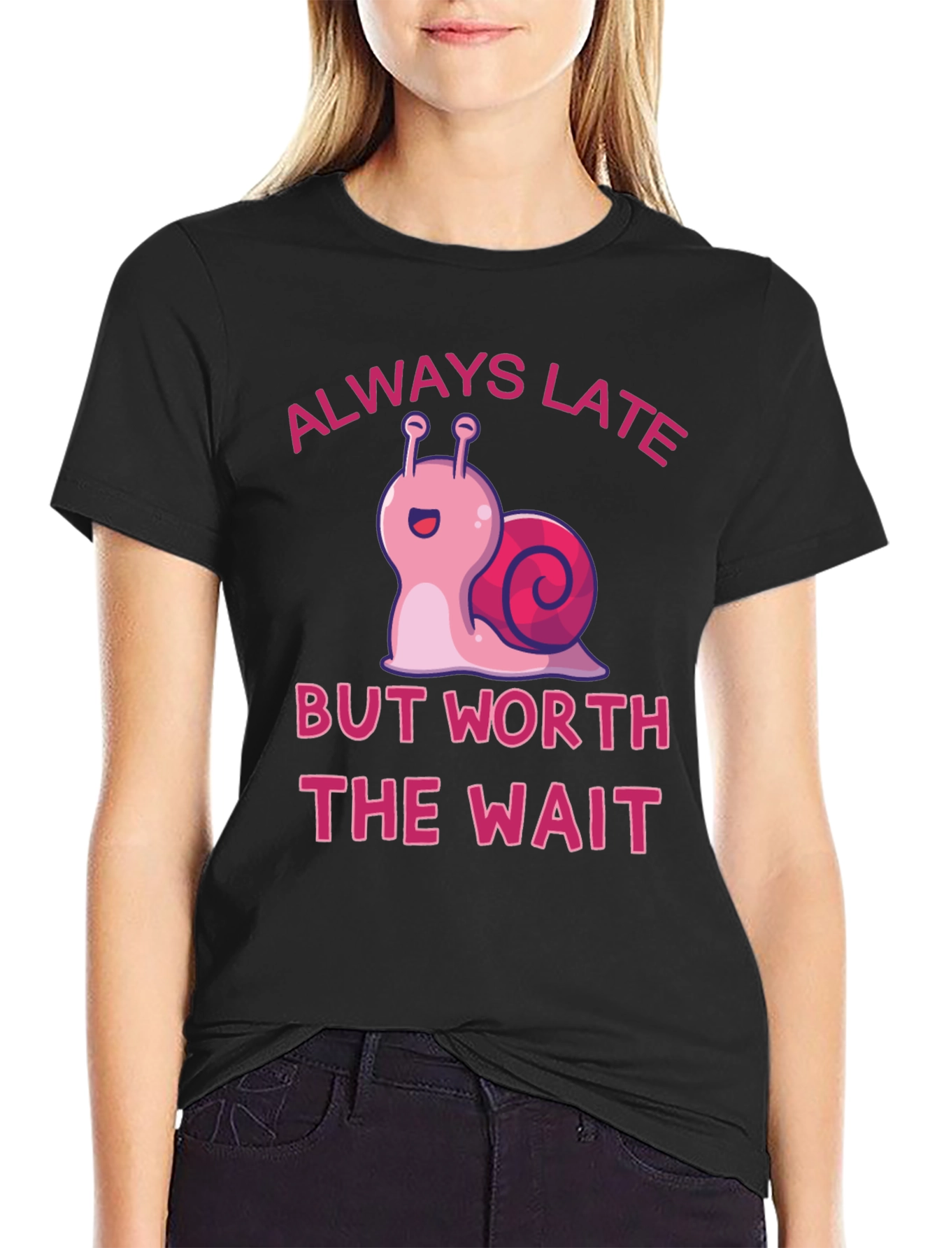 Black Always Late Snail Graphic Tee view 2
