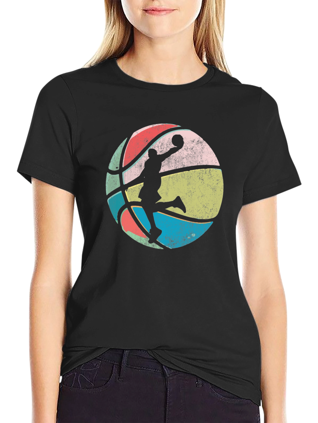 Black Retro Basketball Player Graphic Tee view 2
