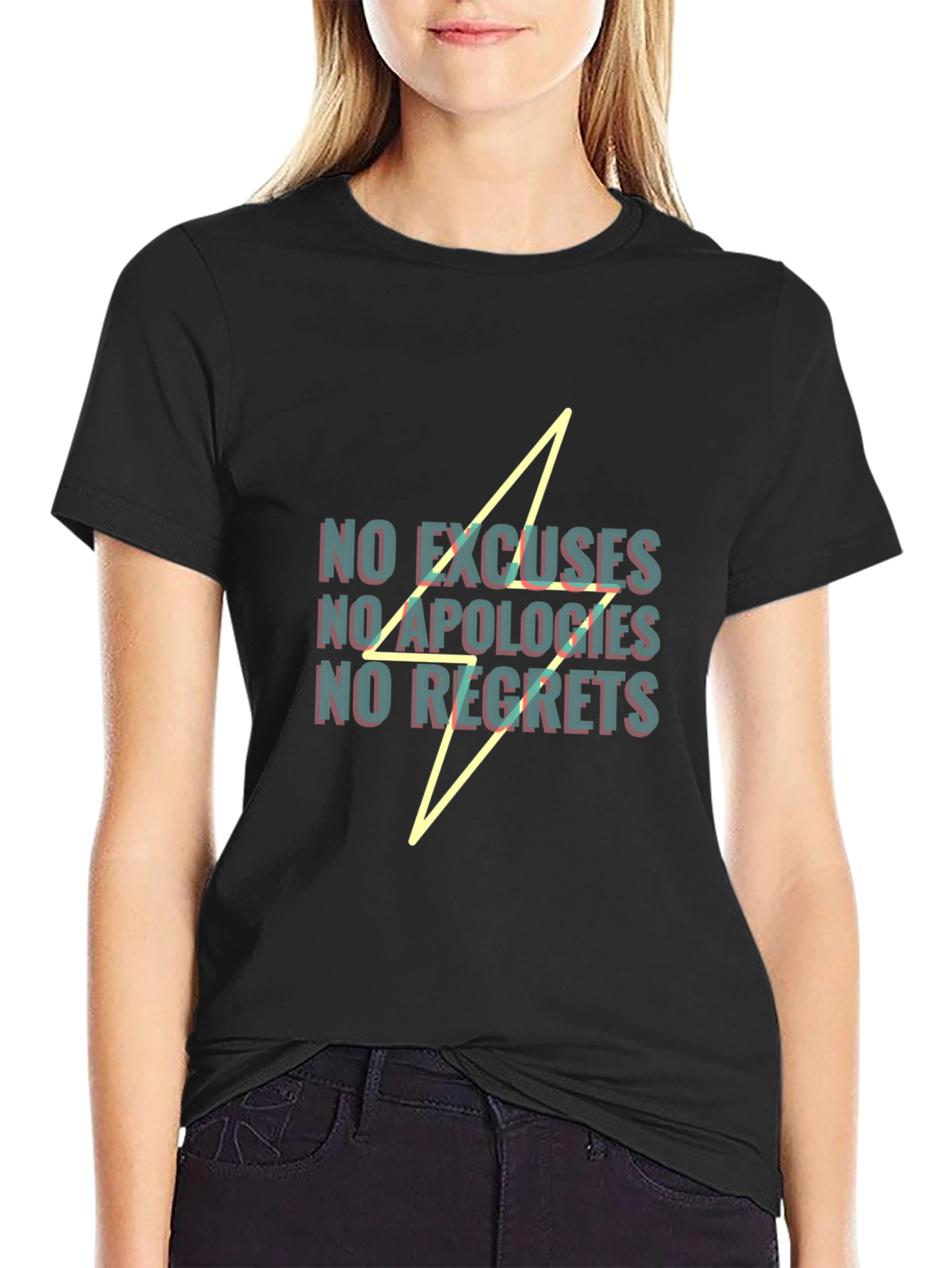 Black No Excuses Graphic Print Black T-Shirt view 2