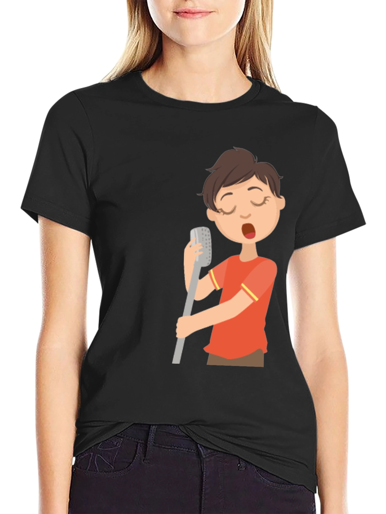 Black Singing Boy Graphic Tee - Black Cotton Blend T-Shirt view 2