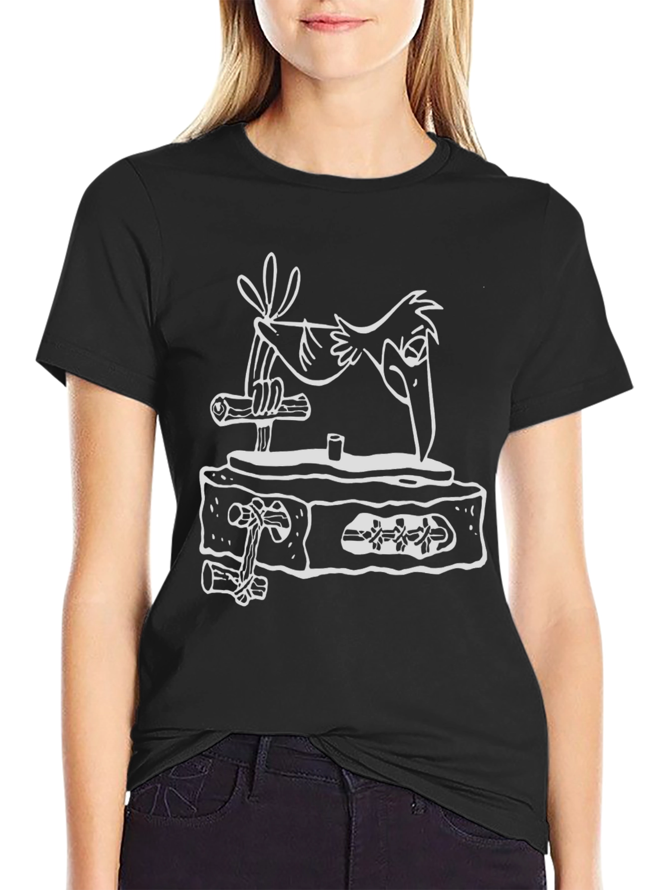 Black Cartoon Bird T-Shirt - Unique Graphic Tee view 2