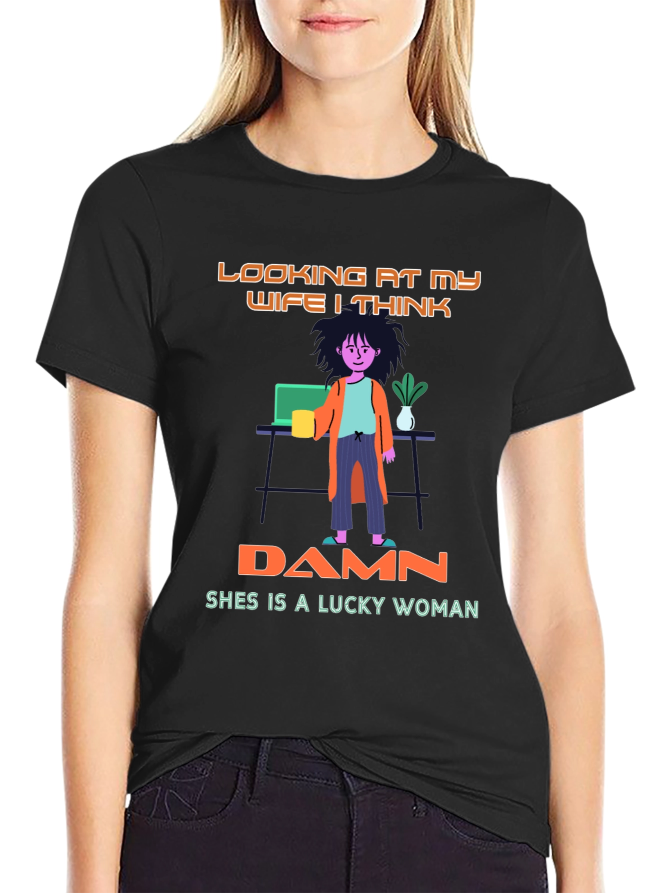 Black Lucky Woman Graphic T-Shirt view 2