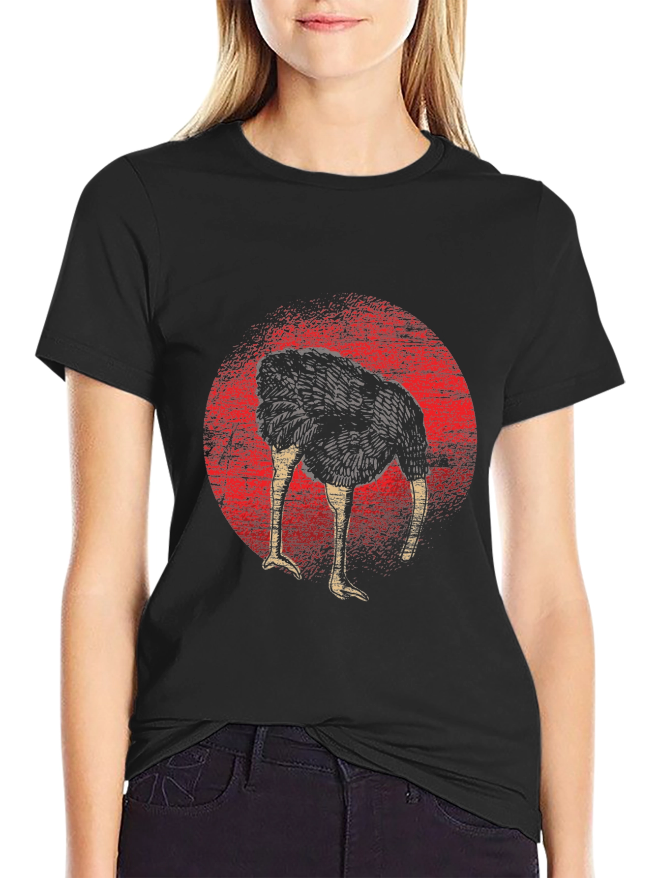 Black Ostrich Head in Sand Graphic Tee - Funny Graphic T-Shirt view 2