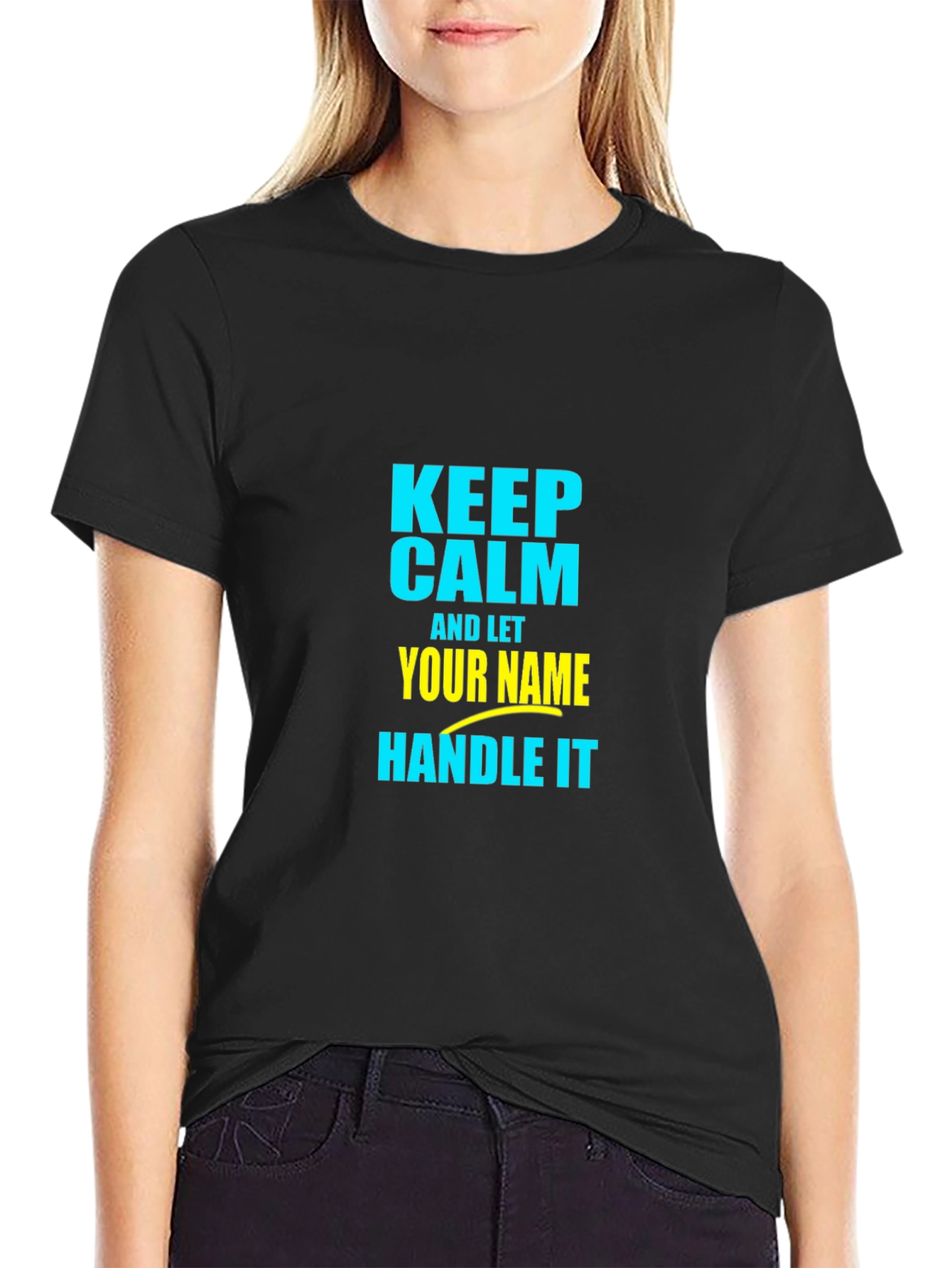 Black Keep Calm T-Shirt - Personalized Name Handle It view 2