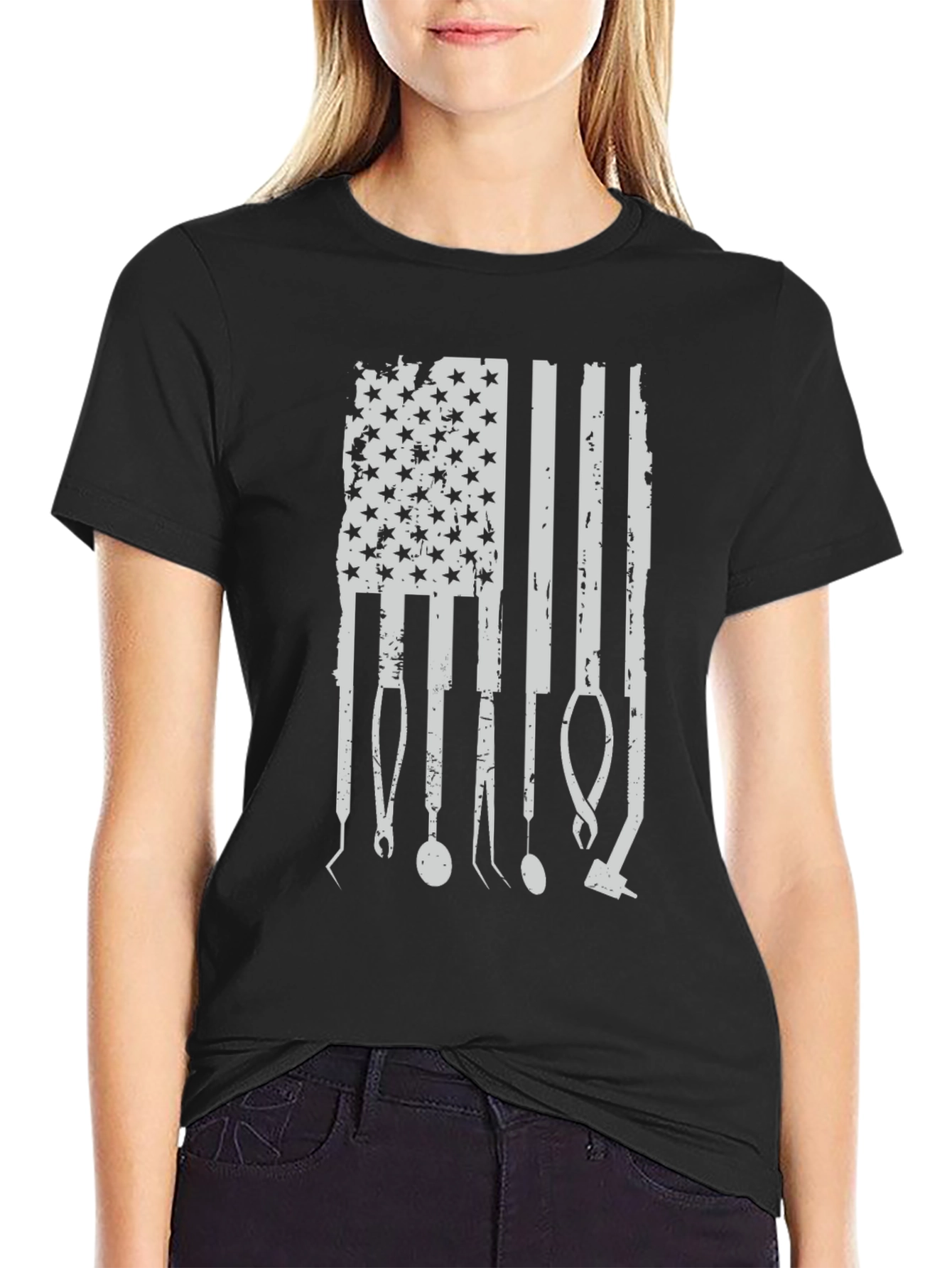 Black Dental American Flag T-Shirt view 2