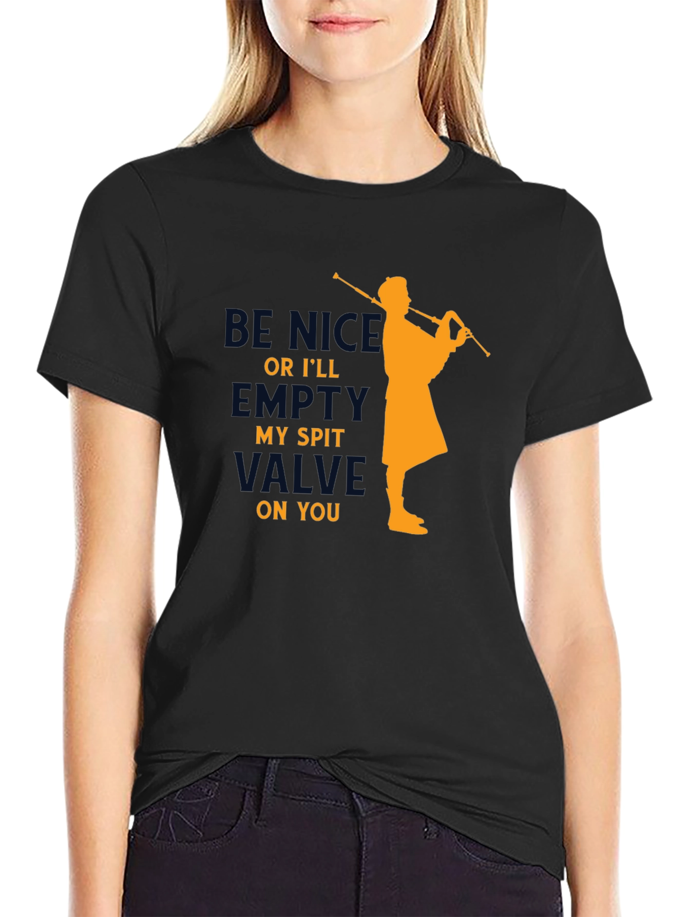 Black Funny Bagpipe Player T-Shirt - Empty My Spit Valve view 2