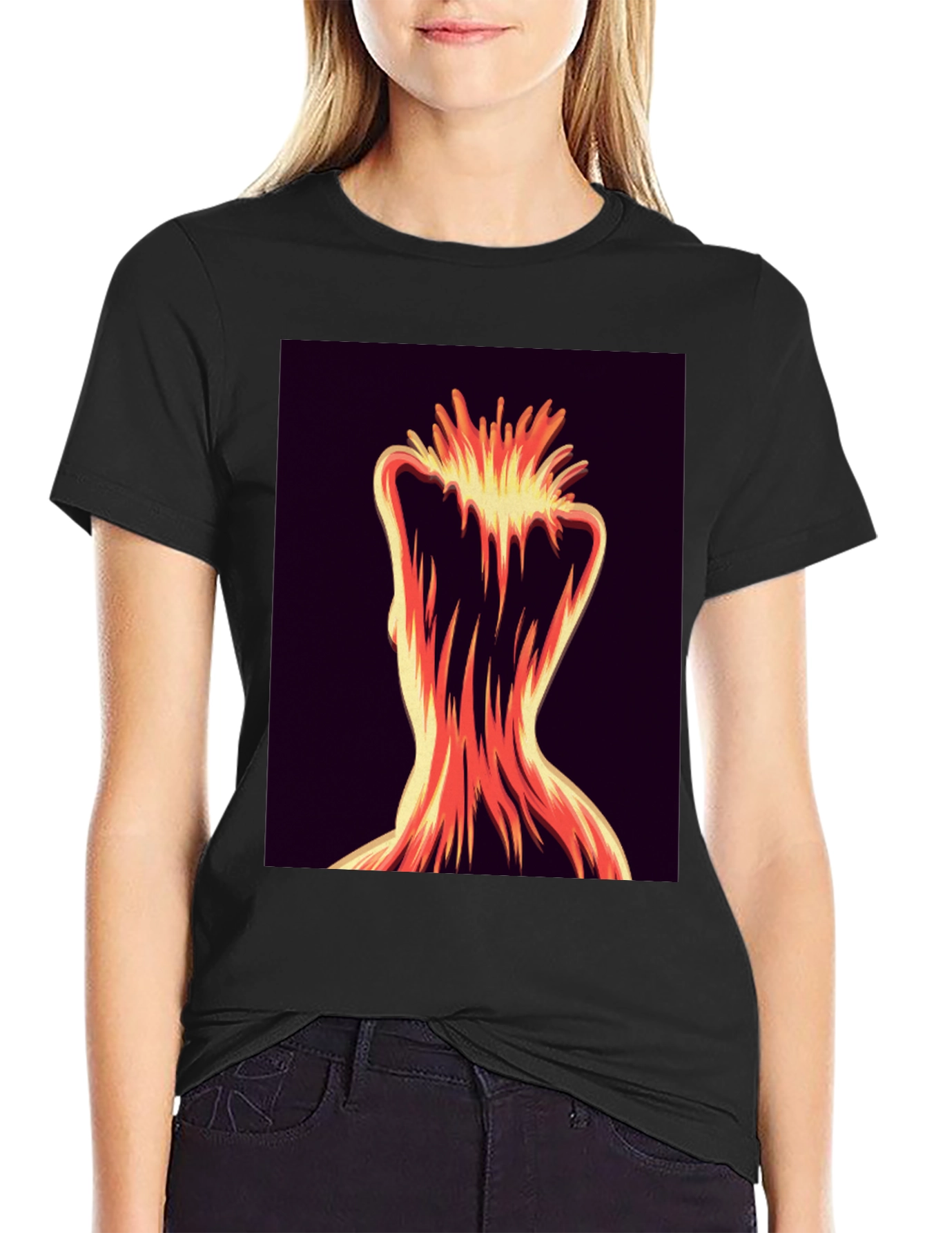 Black Abstract Fiery Figure Tee - Bold Graphic Print view 2