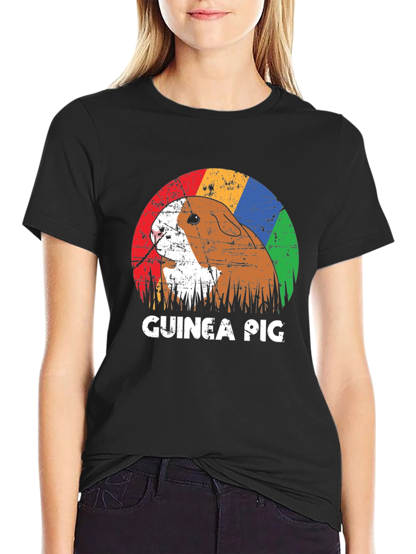 Black Retro Guinea Pig Graphic T-Shirt - Unisex view 2