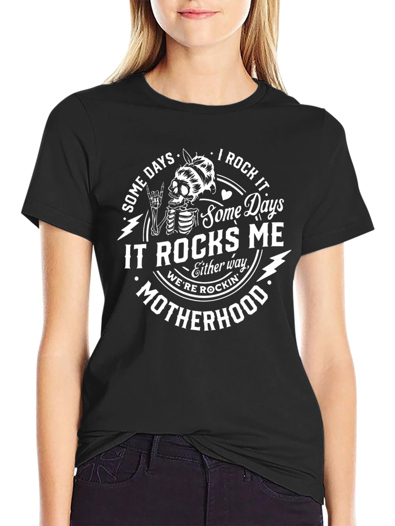 Black Rockin' Motherhood T-Shirt - Black, Graphic Tee view 2