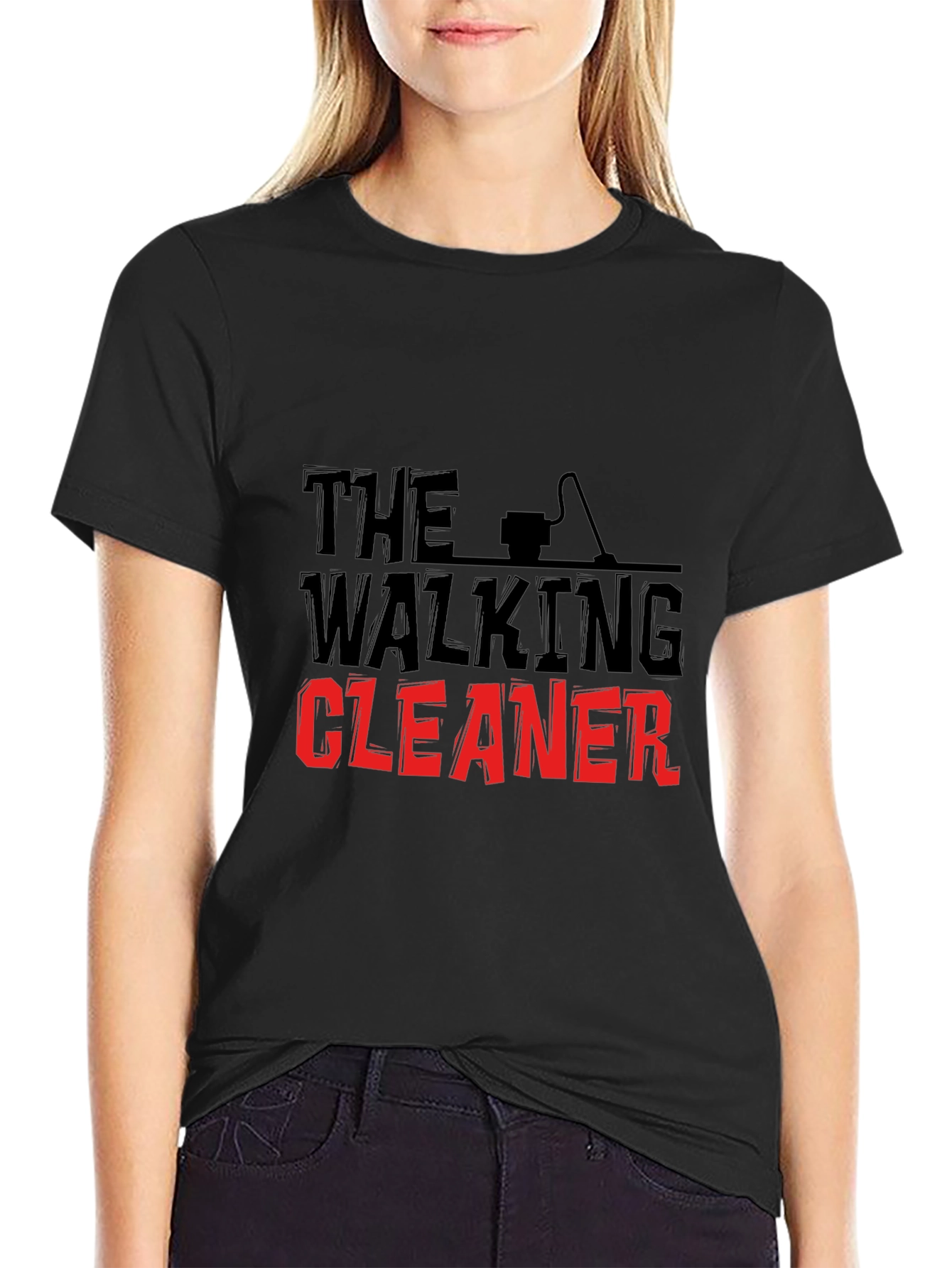 Black The Walking Cleaner Graphic T-Shirt view 2