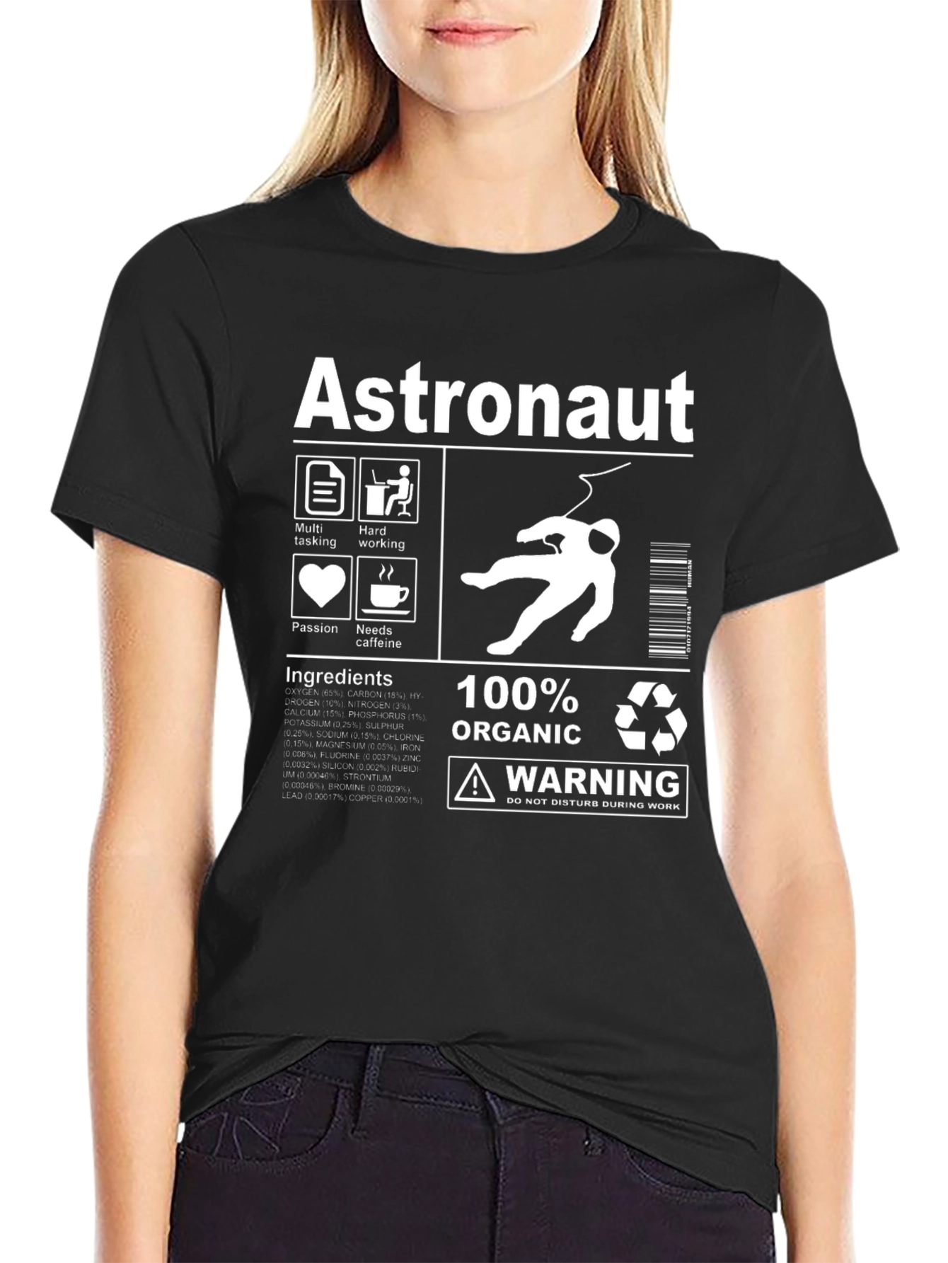 Black Astronaut Funny T-Shirt, 100% Organic view 2
