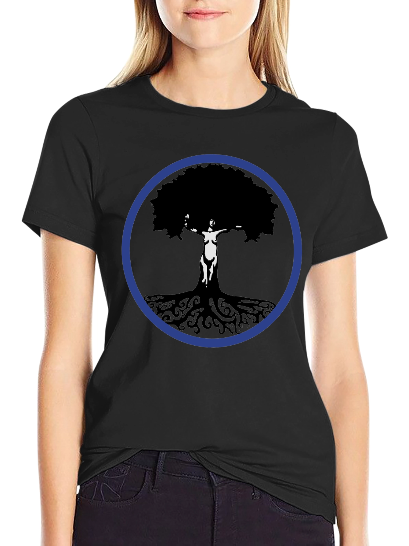 Black Tree Woman Graphic Tee - Black Cotton Blend view 2