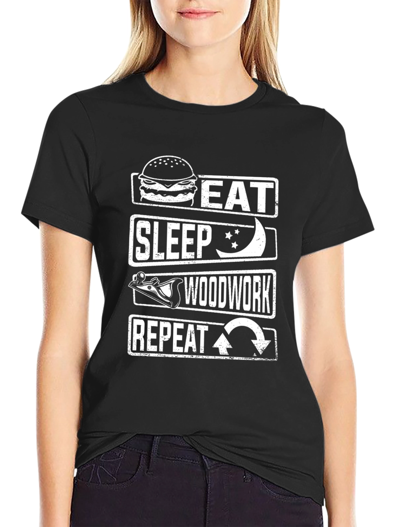 Black Eat Sleep Woodwork Repeat T-Shirt - Black view 2