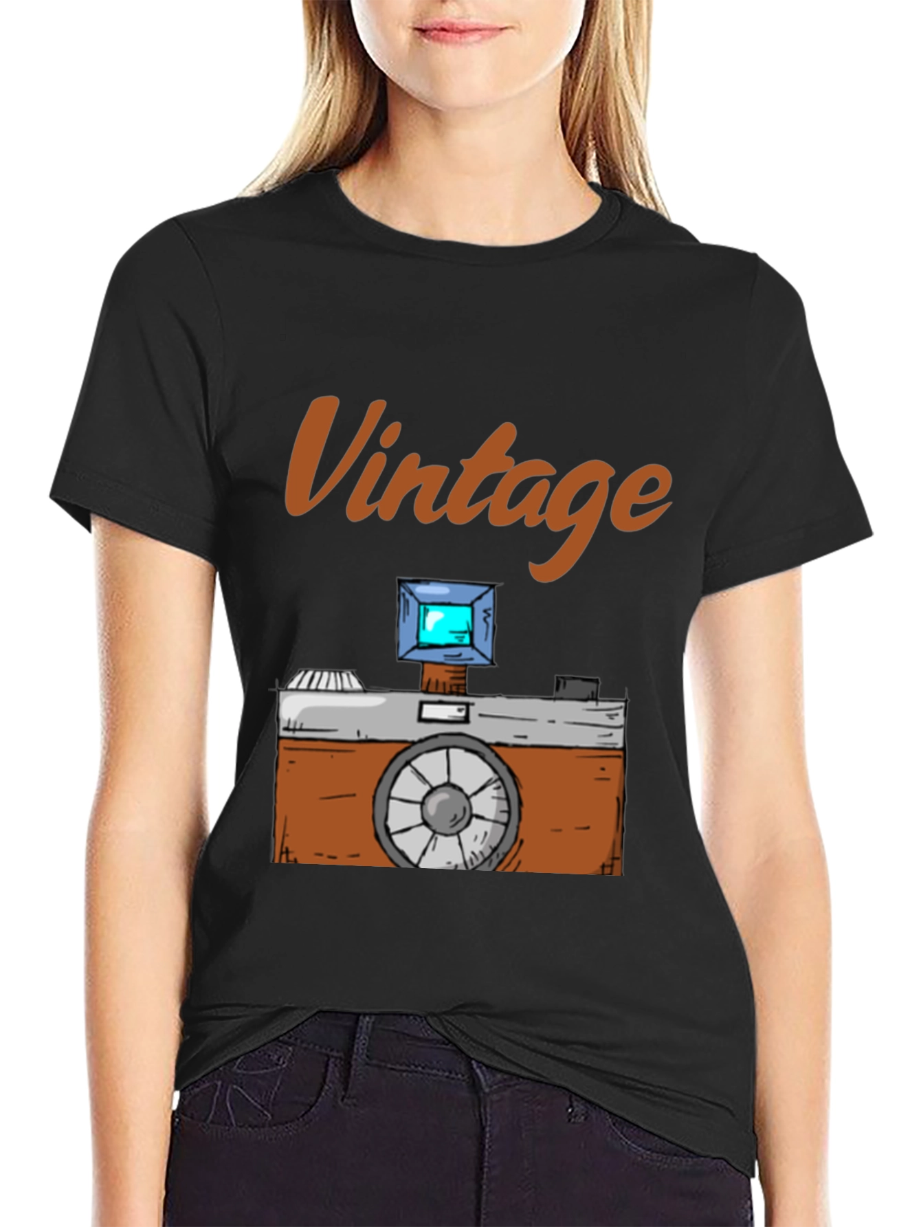 Black Vintage Camera Graphic T-Shirt - Classic Style view 2