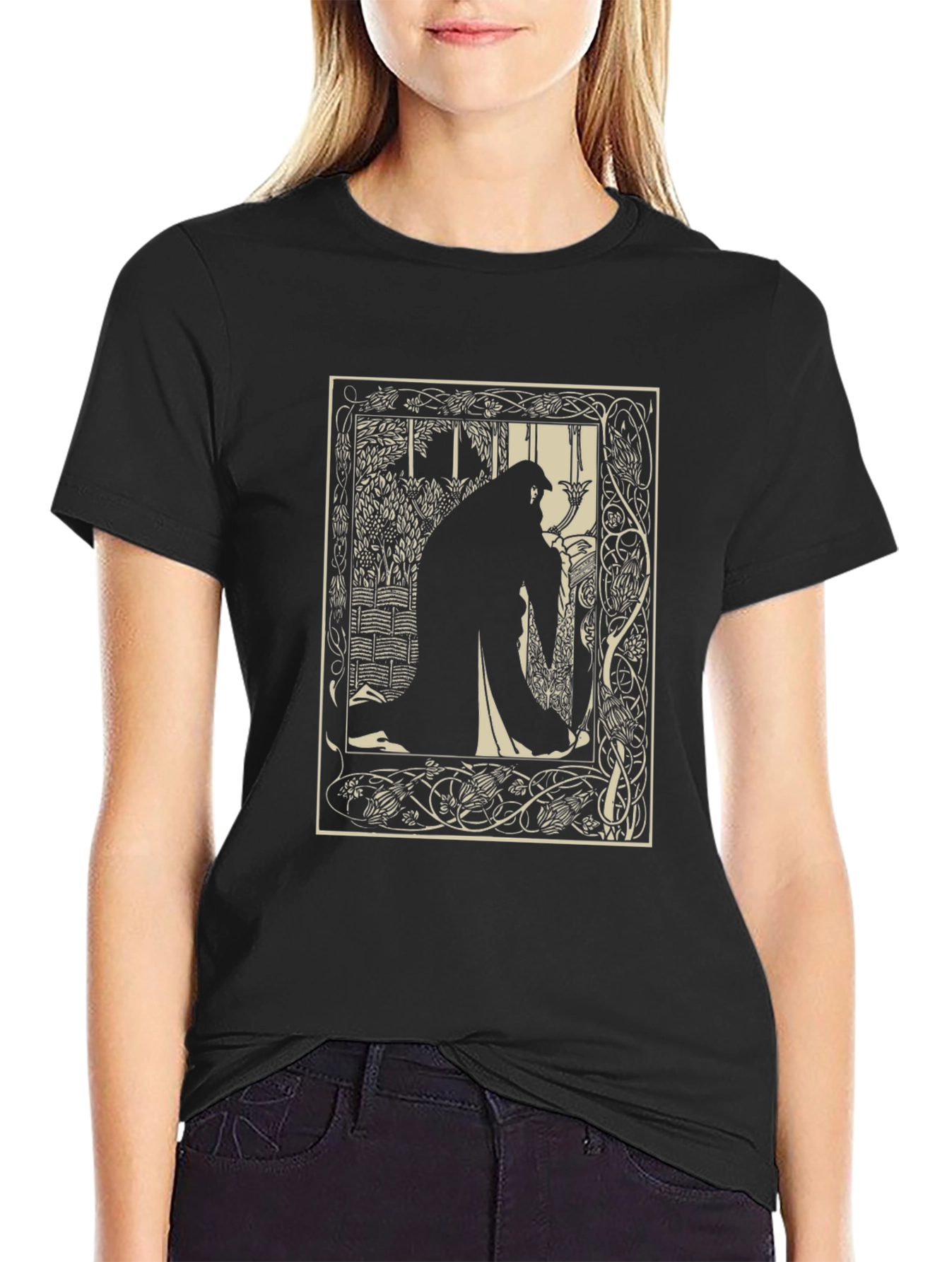 Black Art Nouveau Silhouette T-Shirt view 2