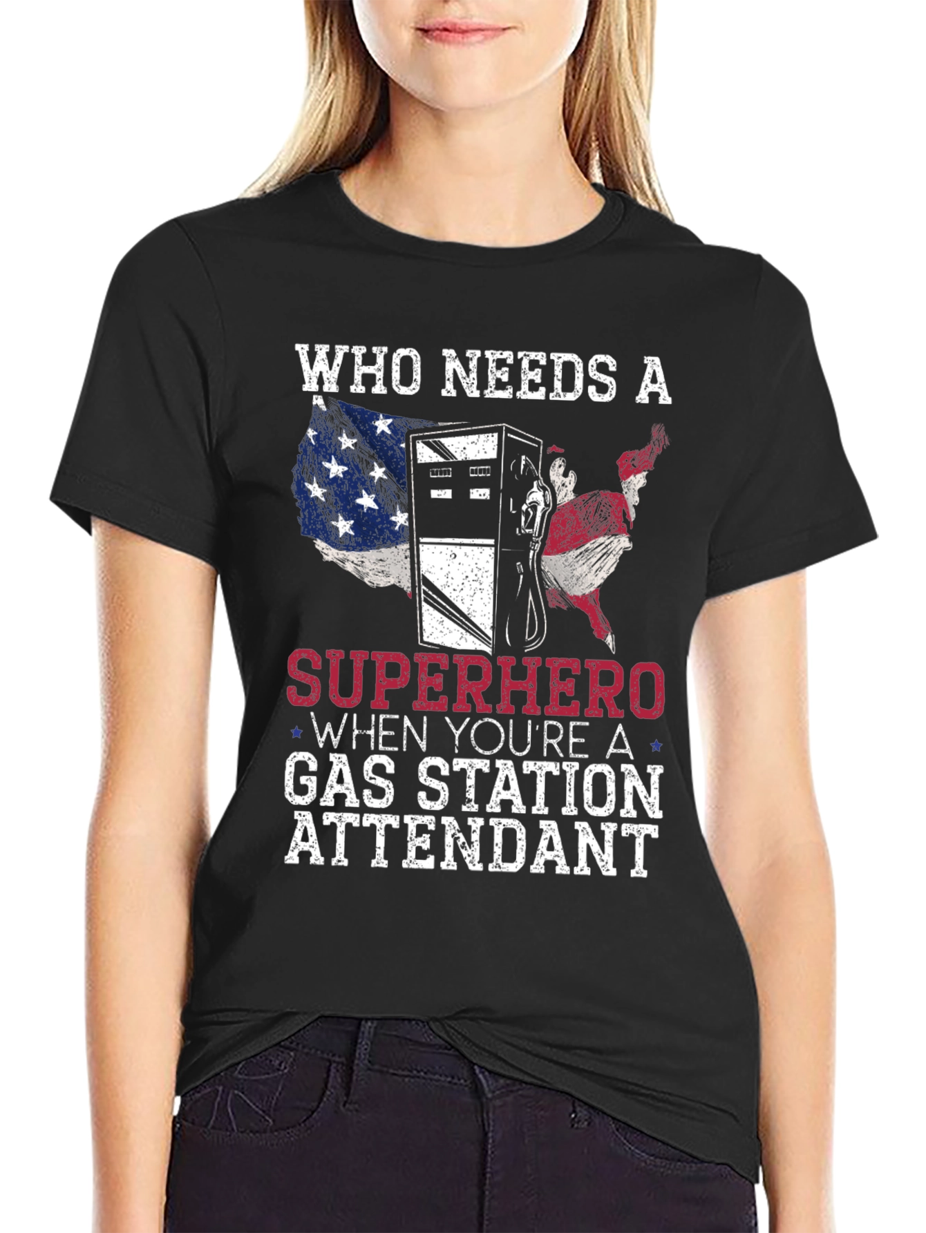 Black Gas Station Attendant Superhero Graphic T-Shirt view 2