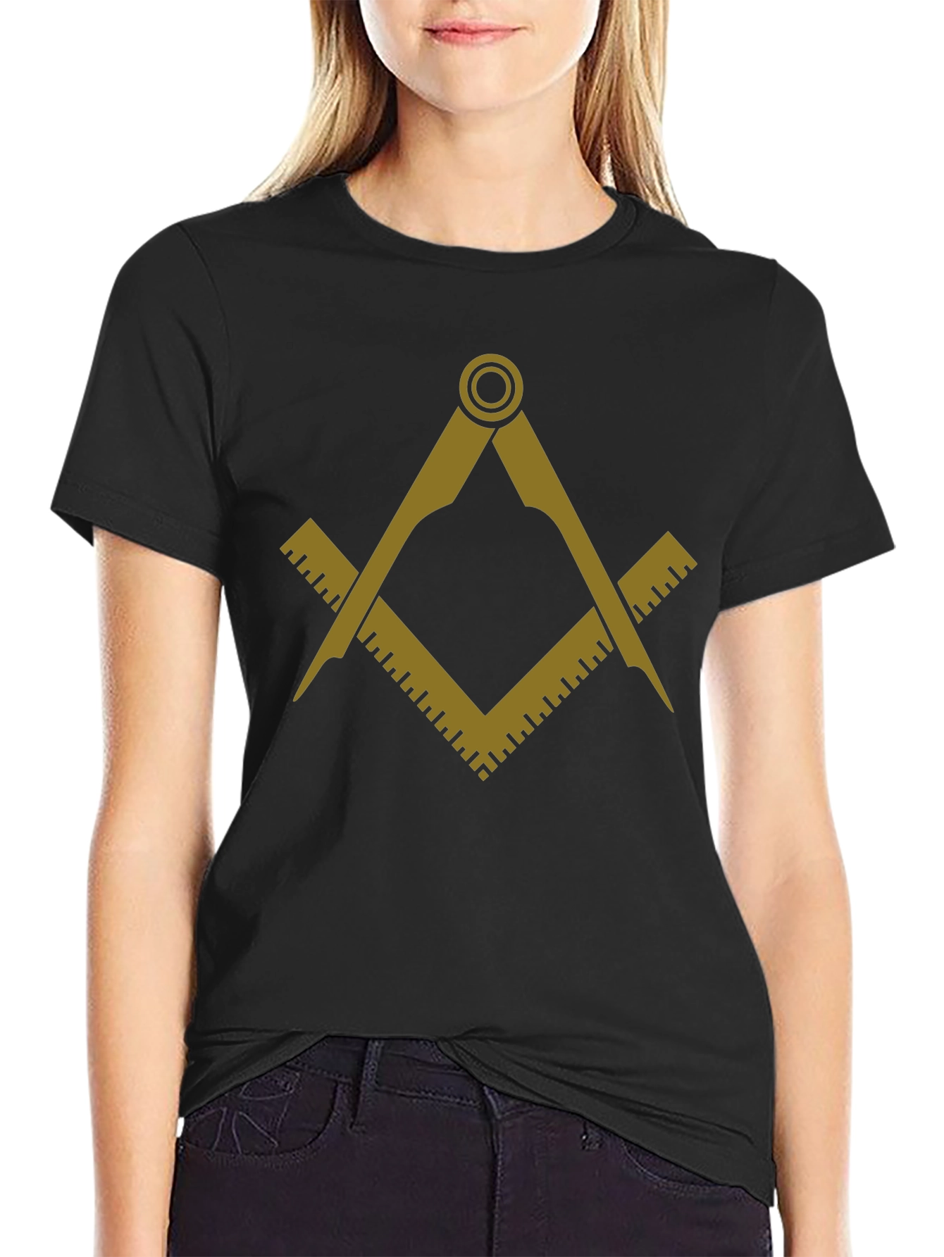 Black Masonic Square & Compasses T-Shirt view 2