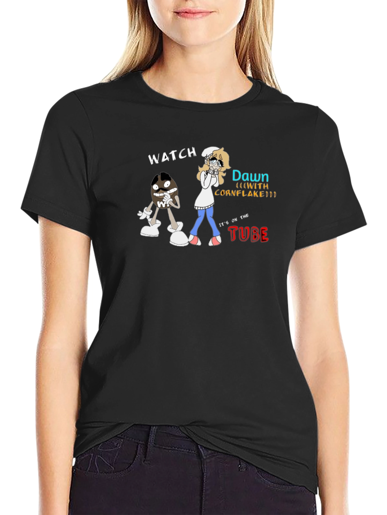 Black Watch Dawn (with Cornflake) T-Shirt - Funny Cartoon Tee view 2
